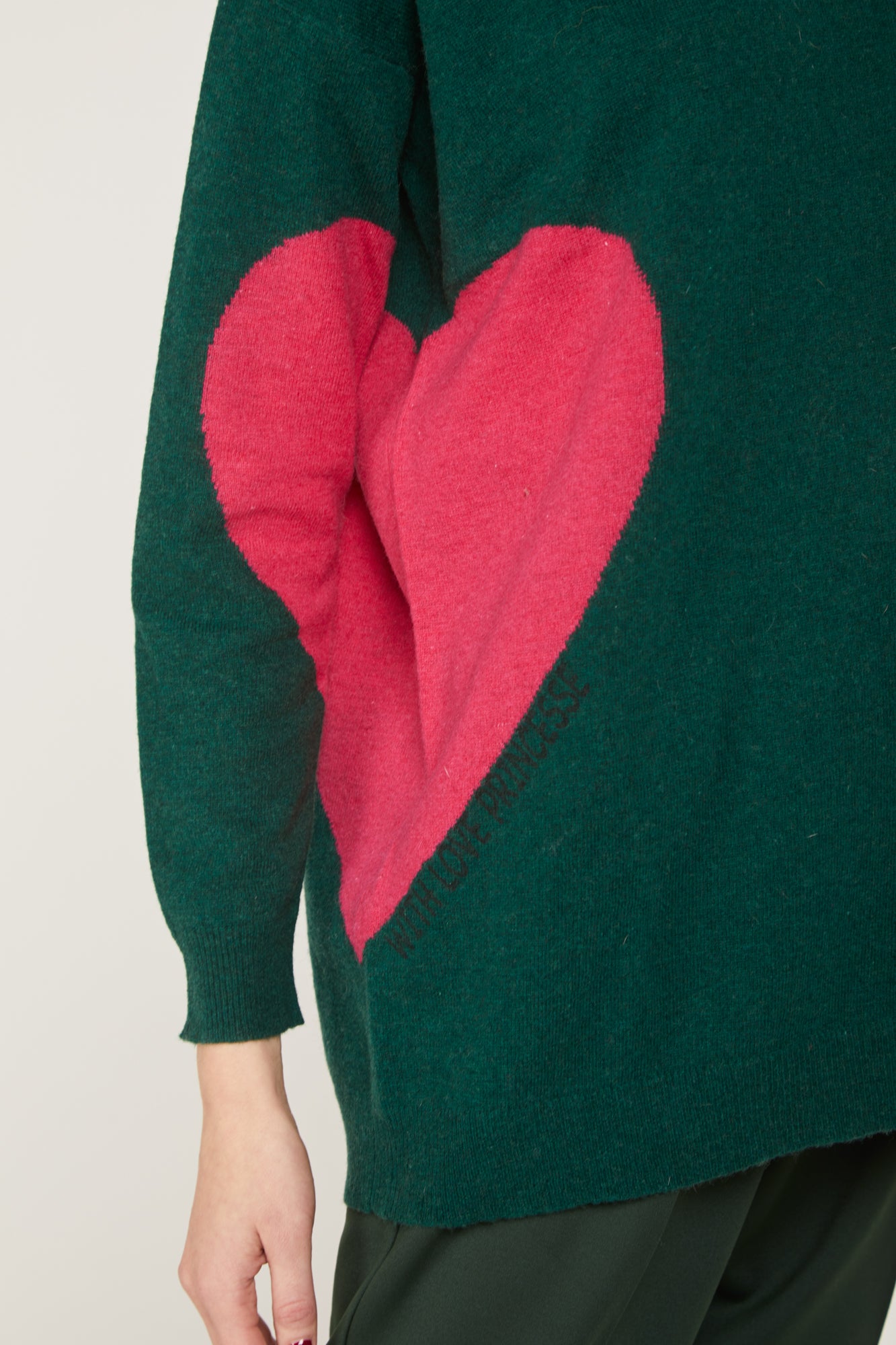 PRINCESSE LODO Maglione Verde con Cuore Fucsia
