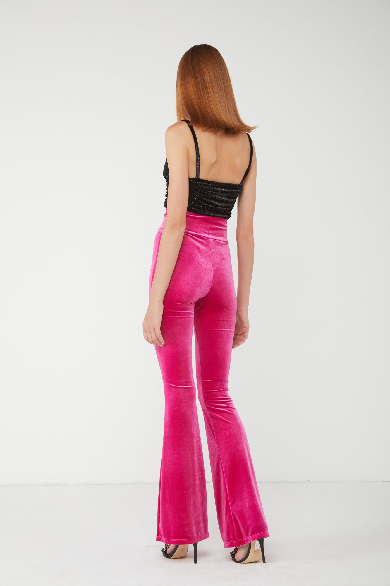 ALESSANDRA GALLO Pantalone a Zampa in Vellluto Fucsia