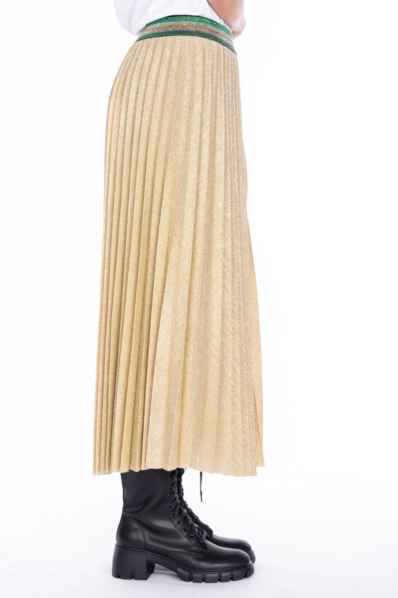 5PROGRESS Gonna Midi Plissè in Lurex Oro