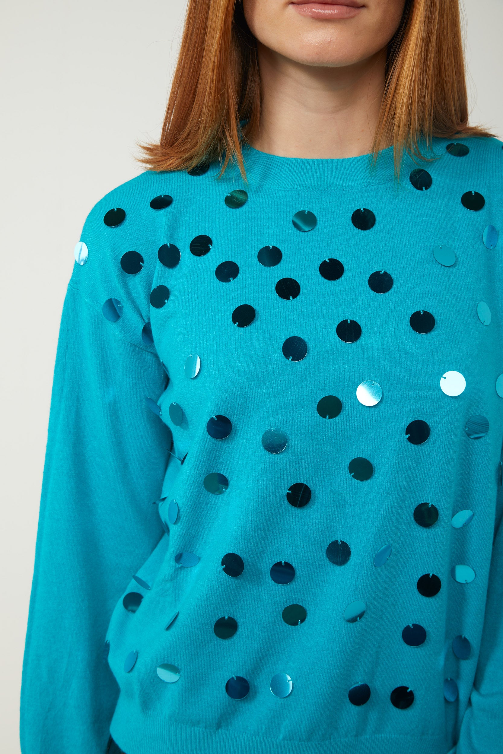 VICOLO Maglione Turchese con Maxipaillettes