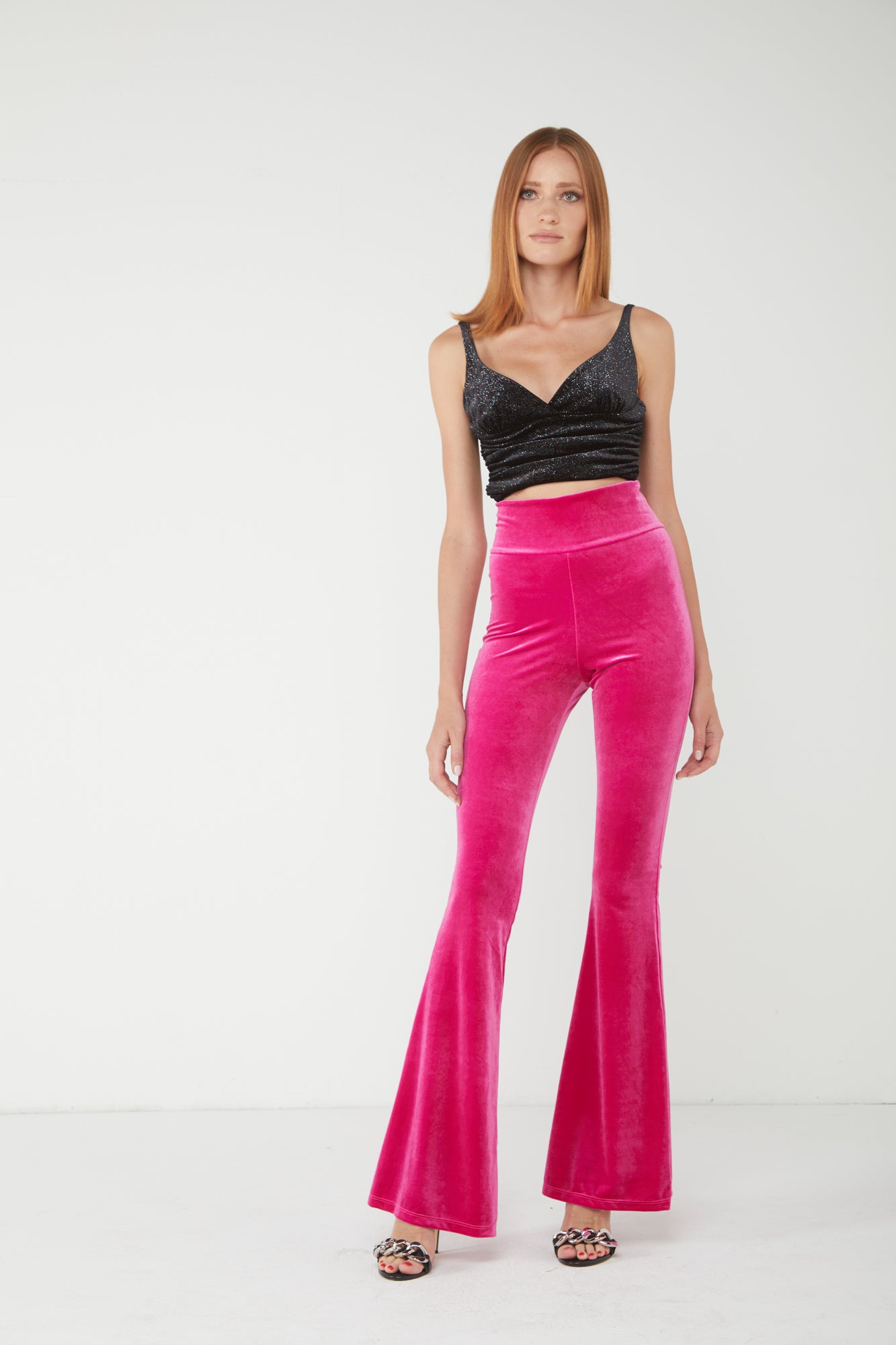 ALESSANDRA GALLO Pantalone a Zampa in Vellluto Fucsia