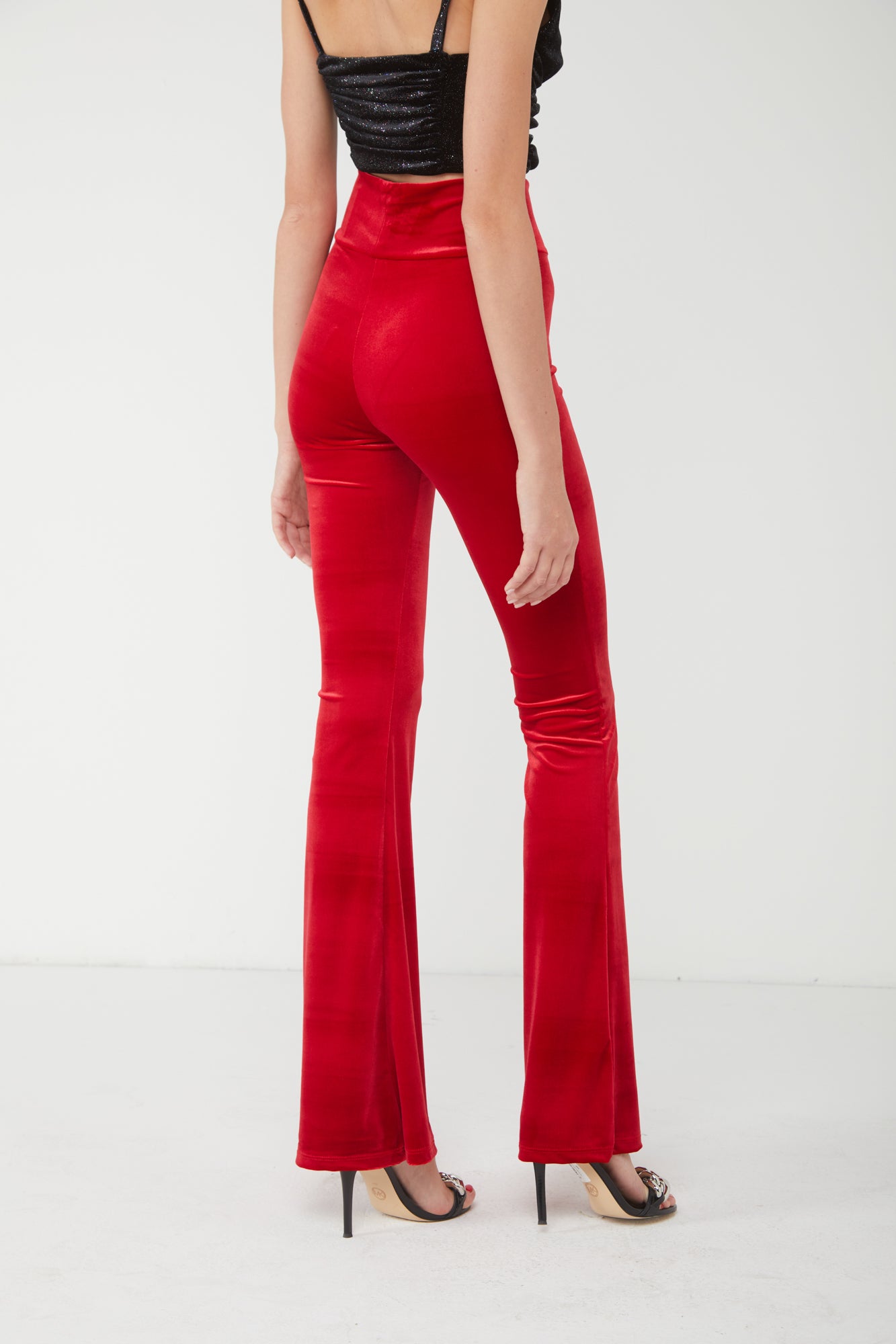 ALESSANDRA GALLO Pantalone a Zampa in Velluto Rosso