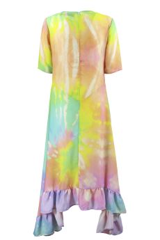 WHITE Abito Lungo Tie-Dye Con Rouches