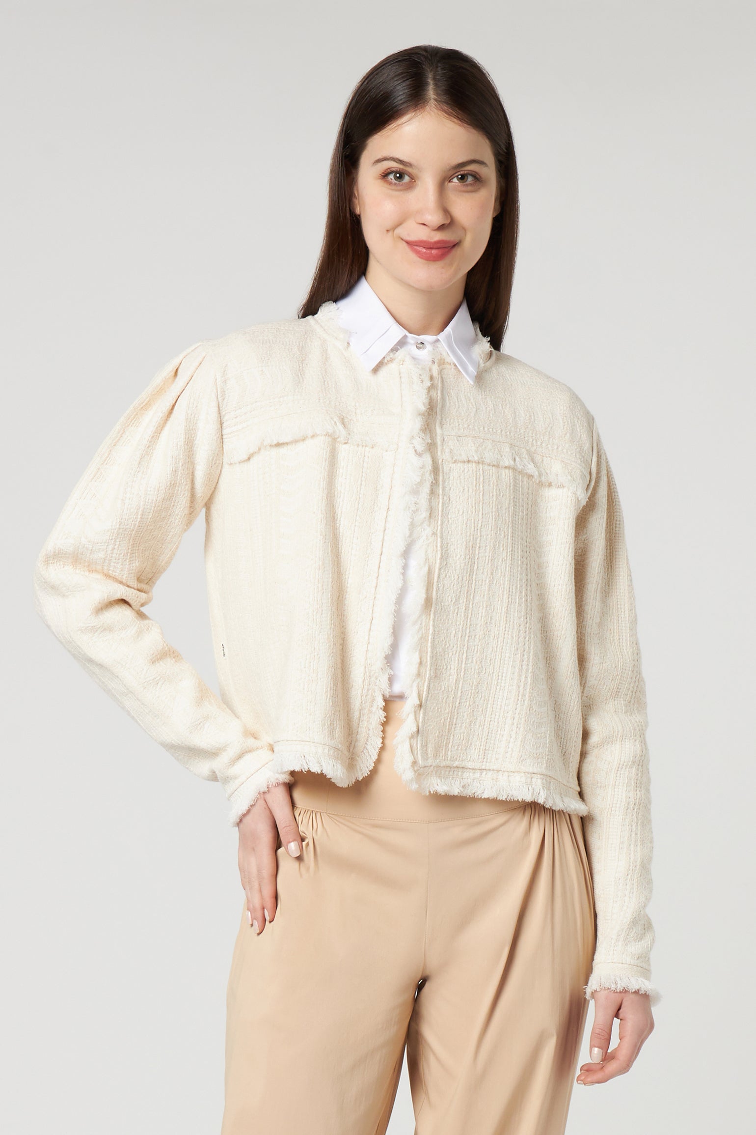 JIJIL Short Jacket in Ivory Cotton.