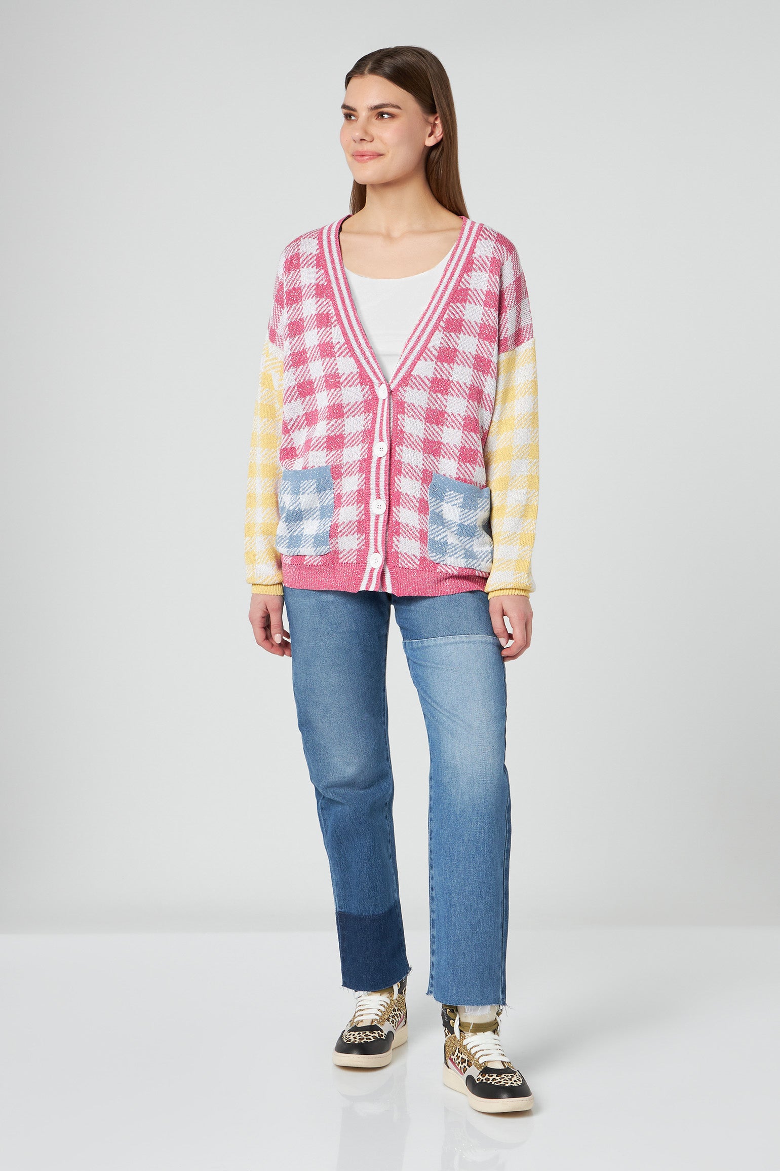JIJIL Multicolor Checked Cardigan