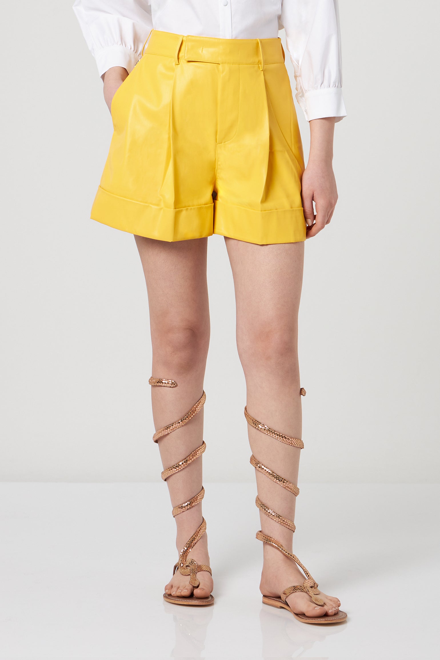 JIJIL Yellow Faux Leather Shorts
