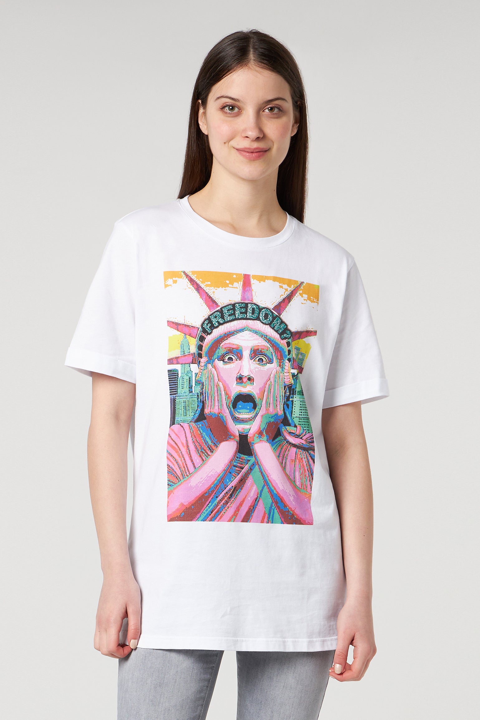 JIJIL T-shirt Bianca con Stampa Freedom