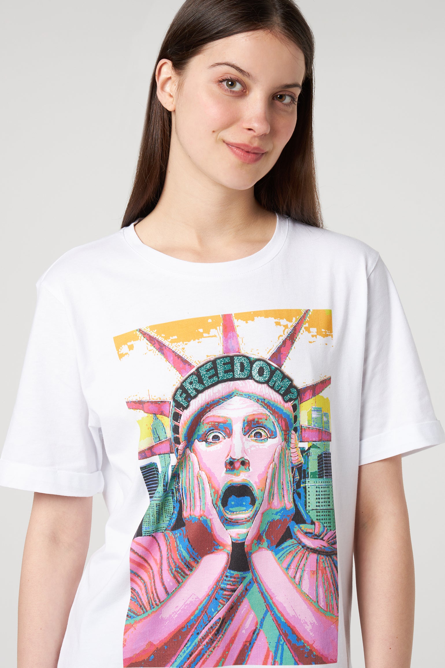 JIJIL T-shirt Bianca con Stampa Freedom