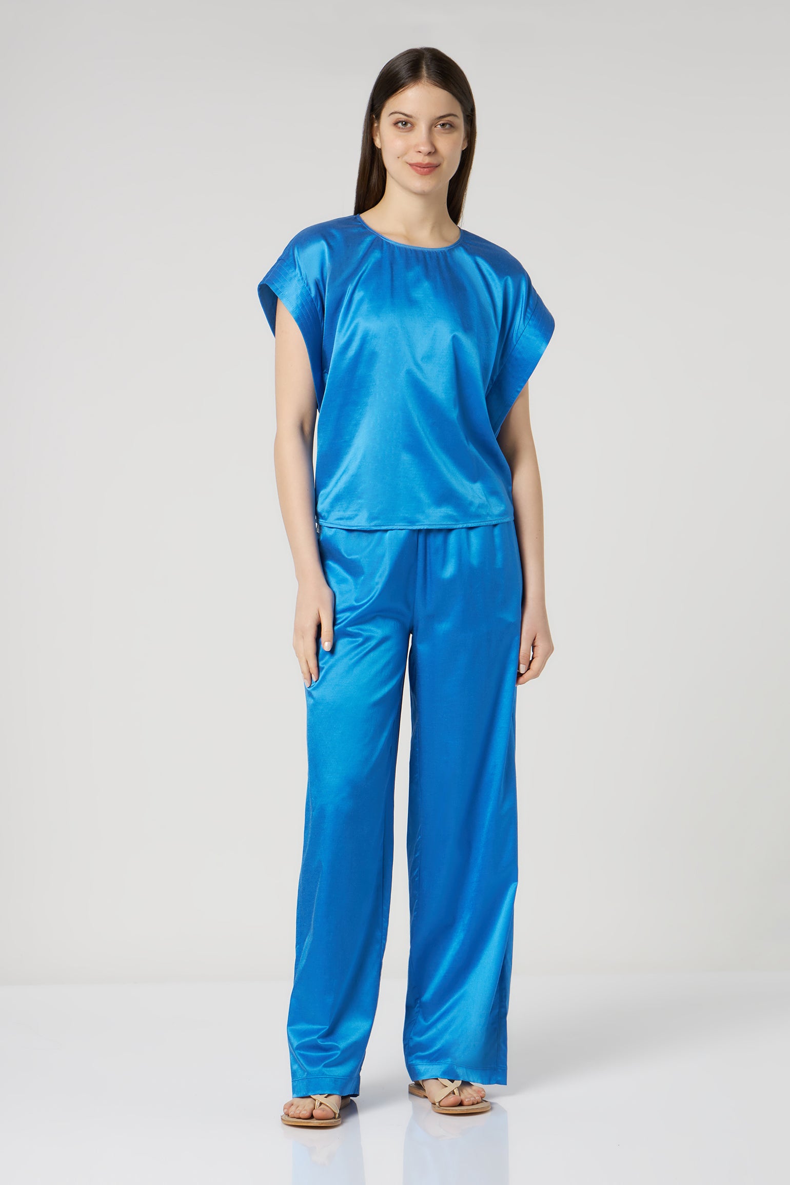 JIJIL T-shirt in Mixed Silk Blue Cobalt