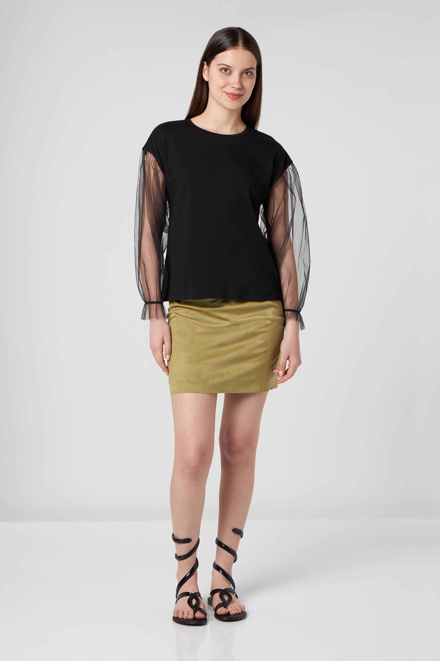 PATRIZIA PEPE Black Shirt with Transparent Sleeves