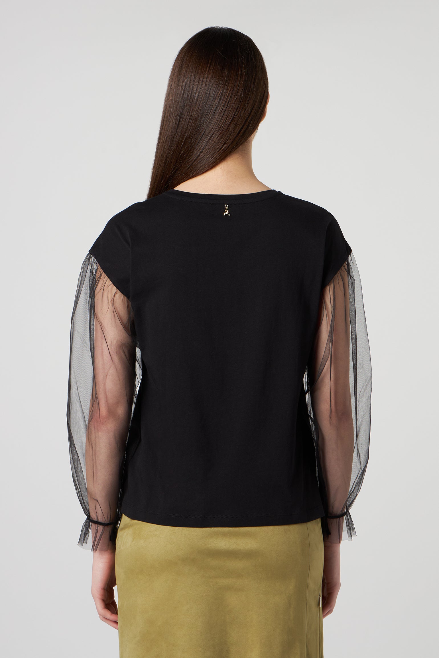PATRIZIA PEPE Black Shirt with Transparent Sleeves
