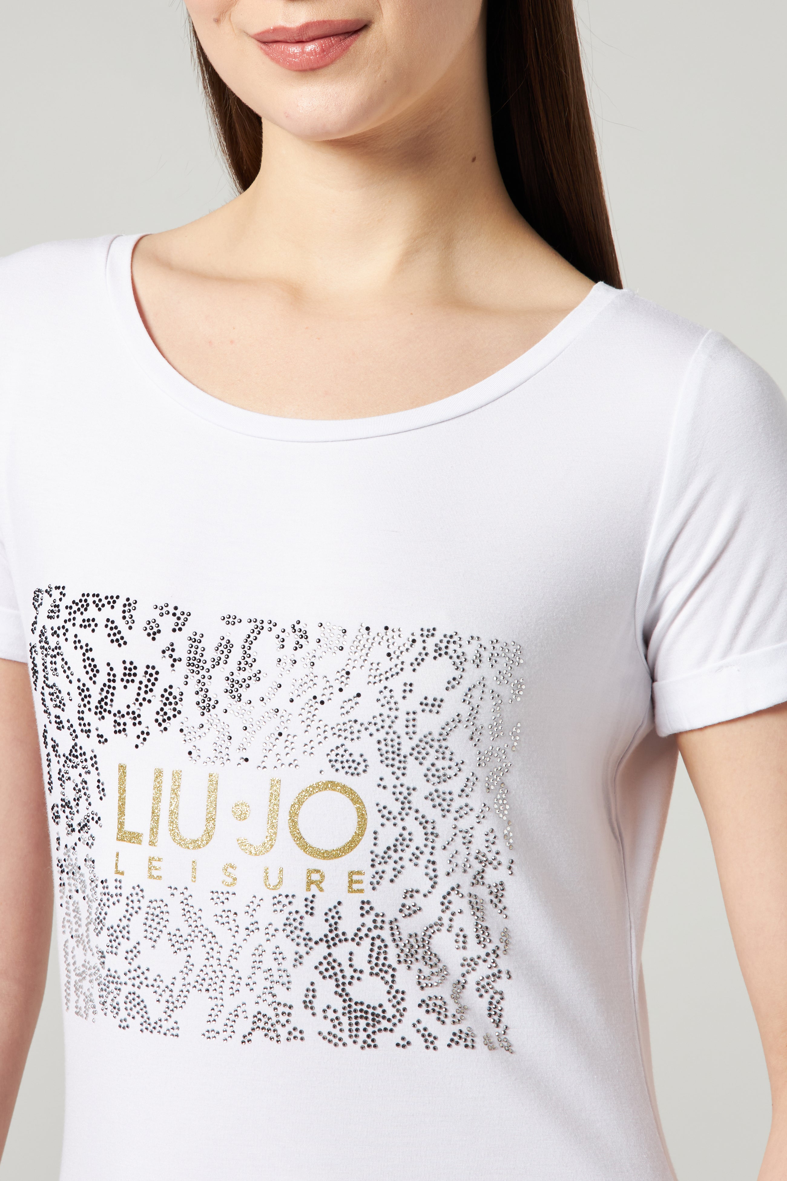 LIU JO White T-shirt with Rhinestones
