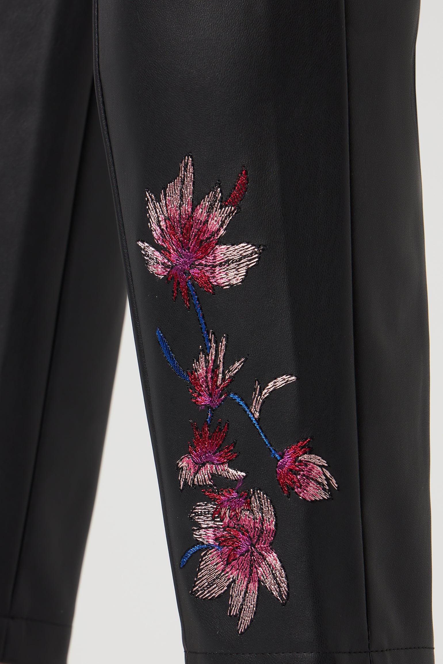 PATRIZIA PEPE Black Faux Leather Pants with Flowers
