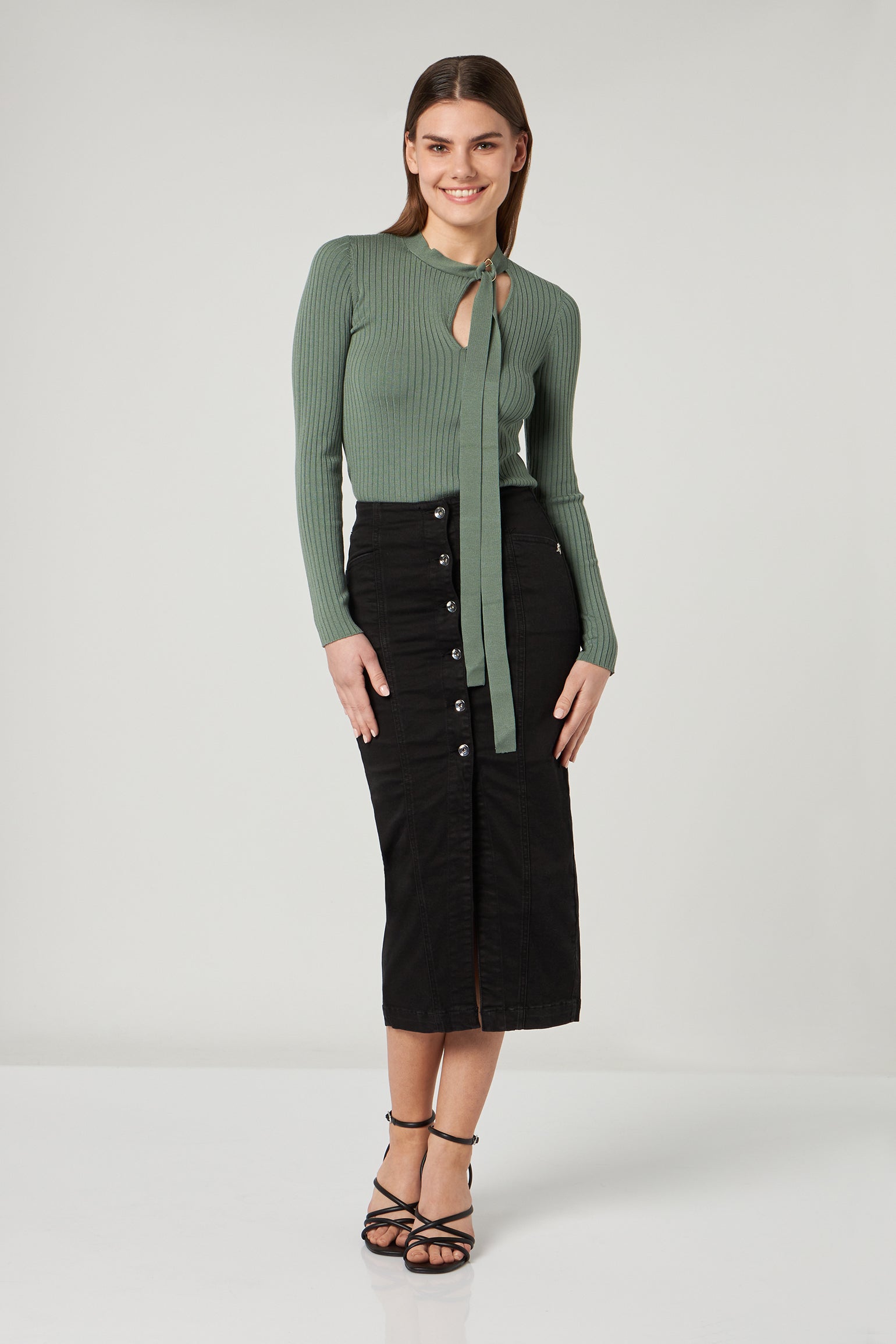 PATRIZIA PEPE Black Denim Midi Skirt