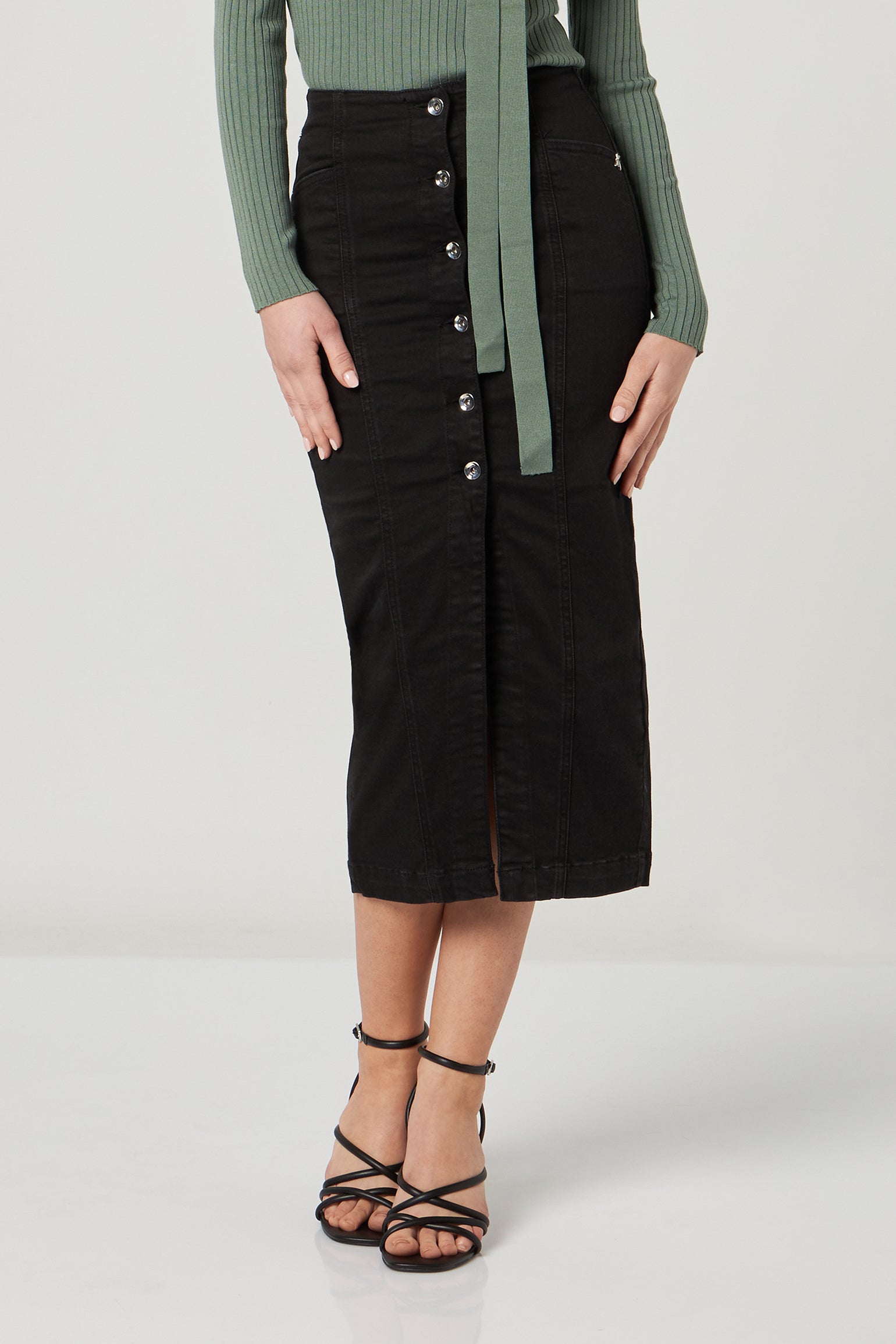 PATRIZIA PEPE Black Denim Midi Skirt