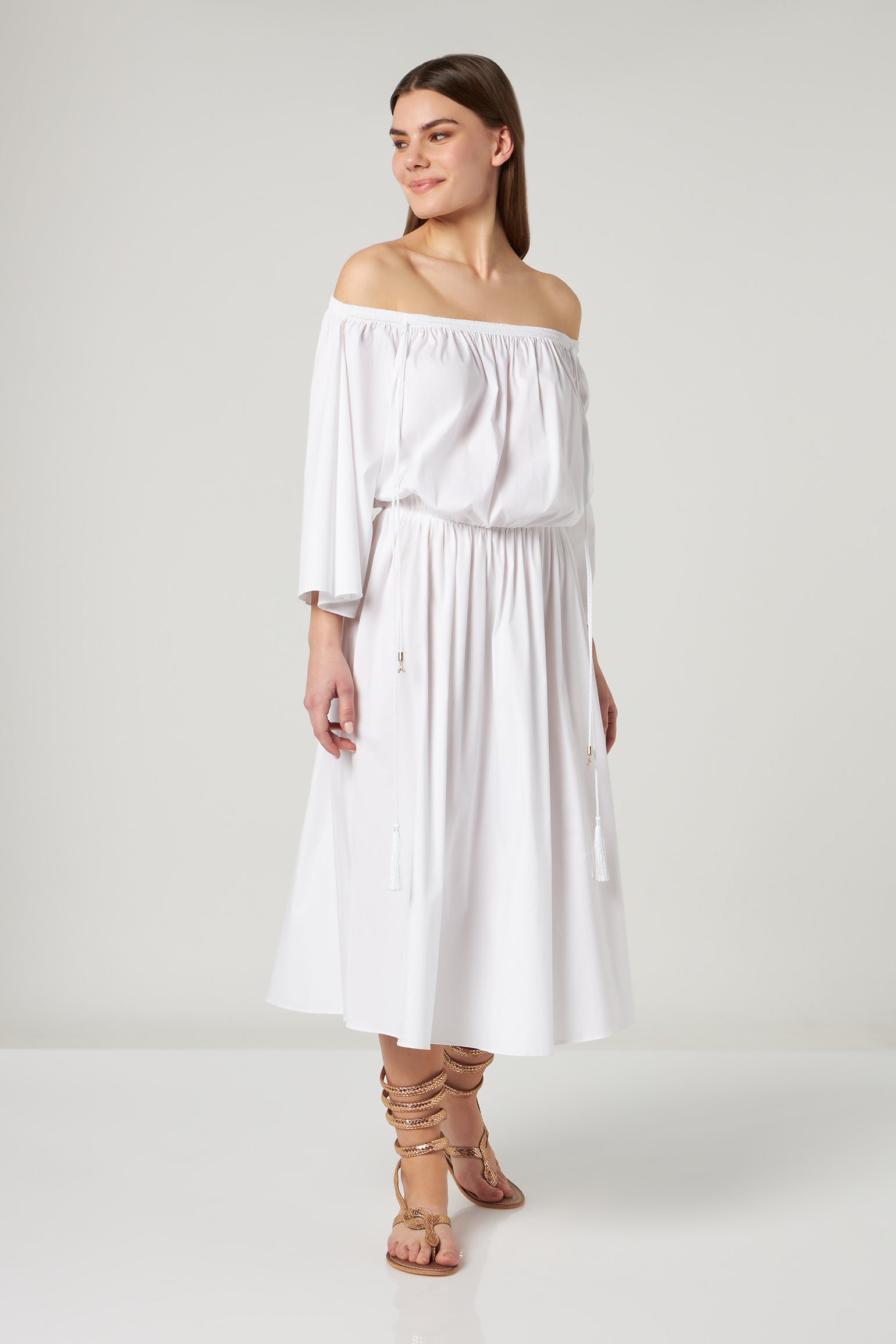 PATRIZIA PEPE Abito Longuette Off Shoulder Bianco