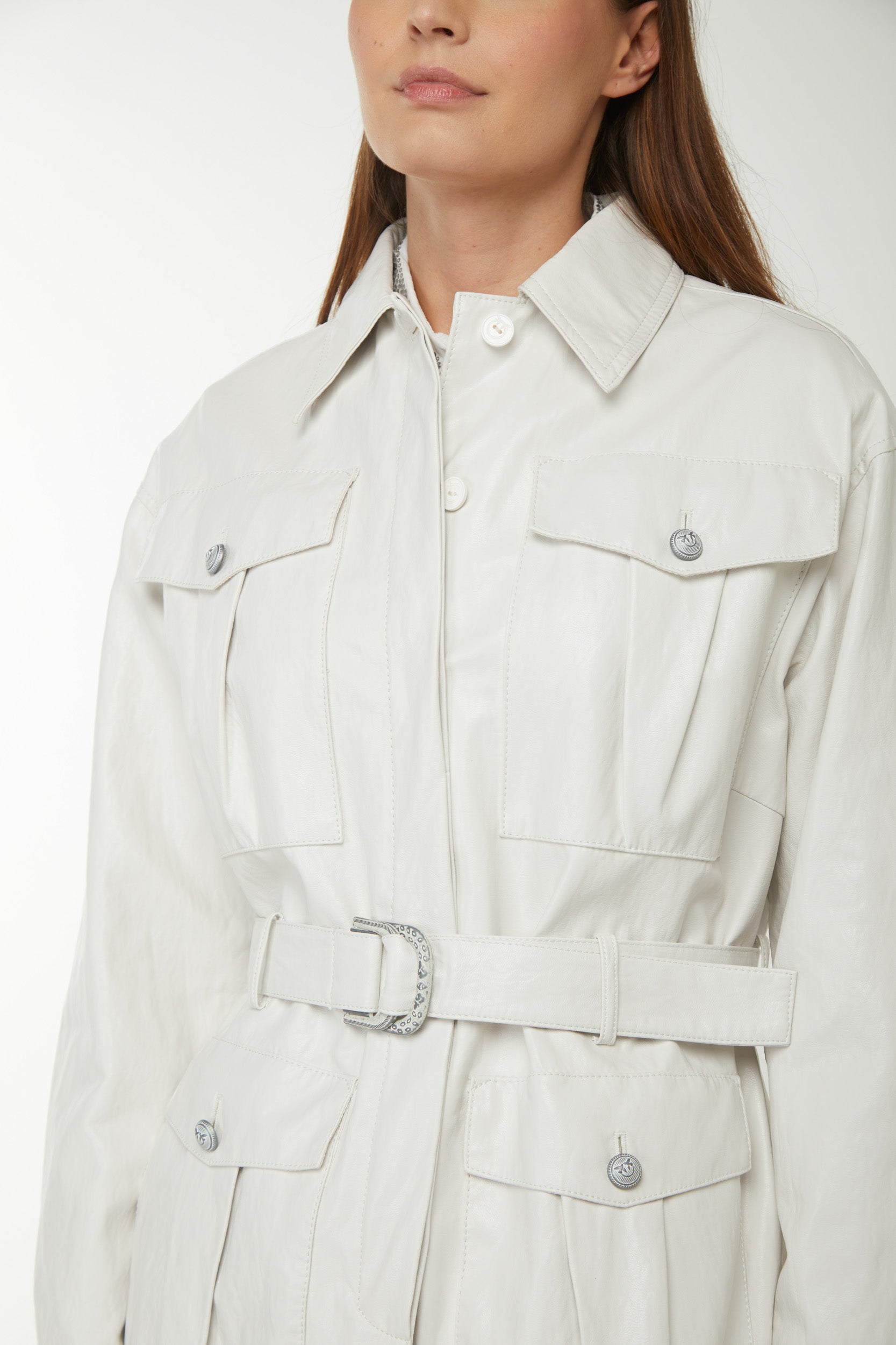 PINKO Trench Coat in White Faux Leather