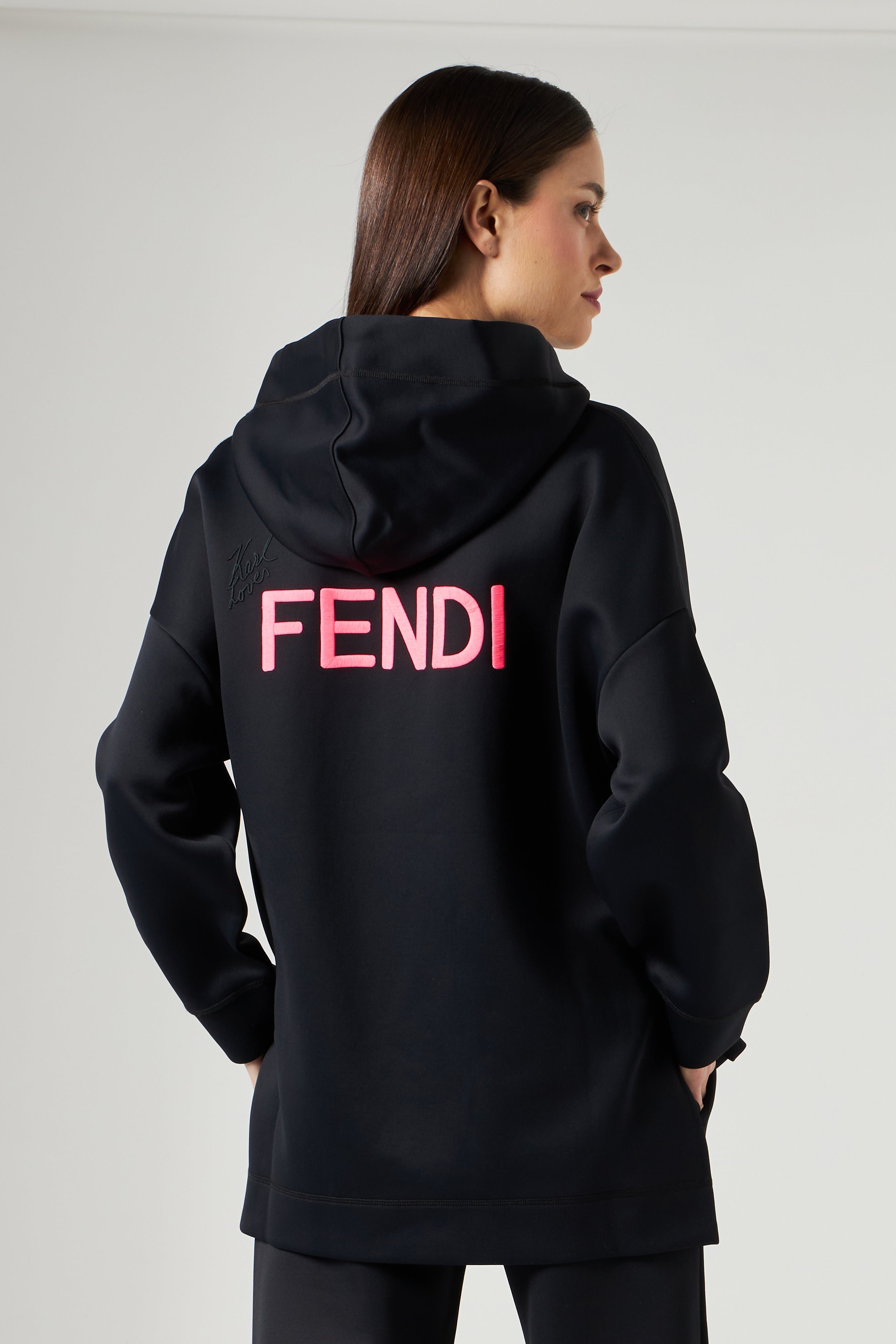 FENDI Felpa Nera con Stampa Karlito