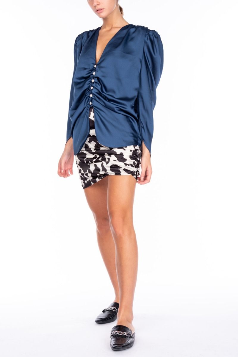 NINEMINUTES Blusa Arricciata Blu Cenere