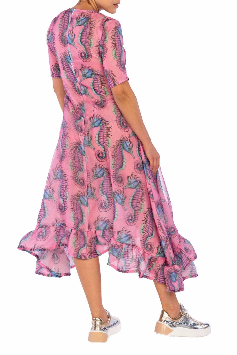 WHITE Abito Rosa Seahorse con Rouches