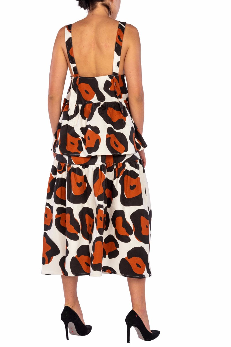 WHITE Abito Midi Maculato con Spalline Sottili