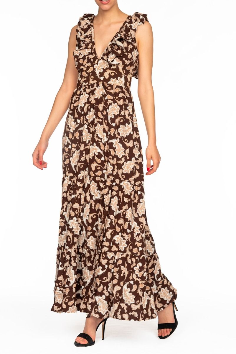 GLAMOROUS Abito Lungo Fantasia Paisley Marrone