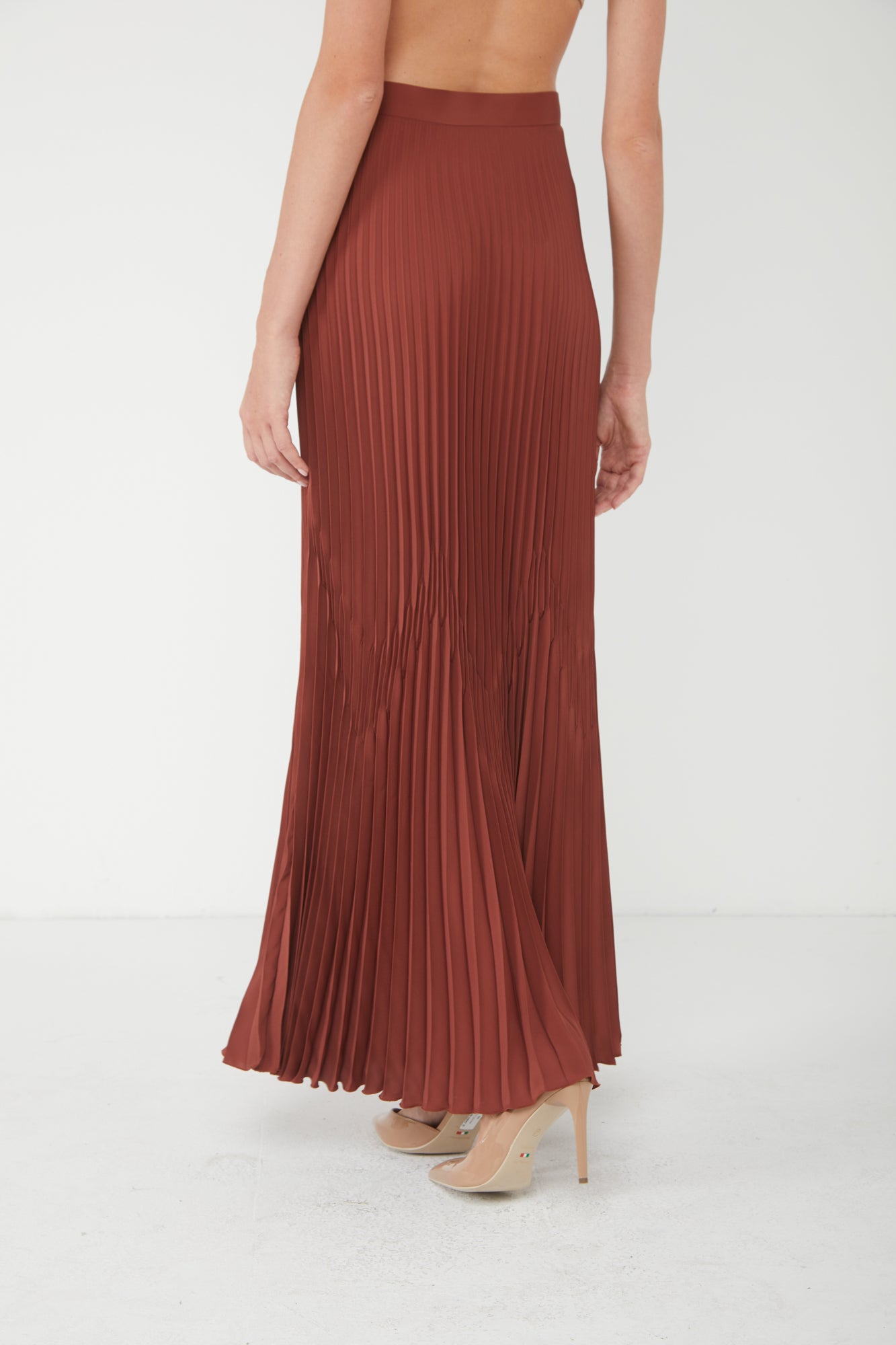 SILKE Gonna Lunga Plissettata Mattone