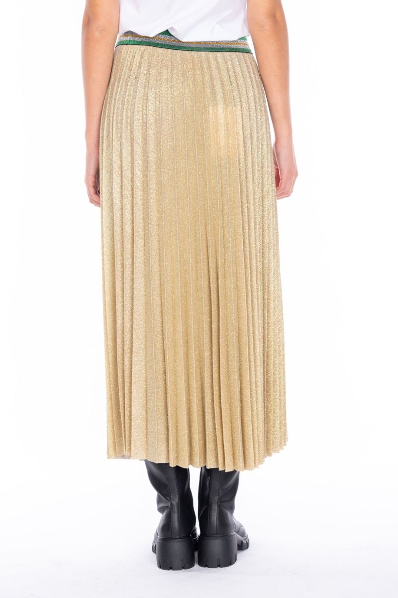 5PROGRESS Gonna Midi Plissè in Lurex Oro