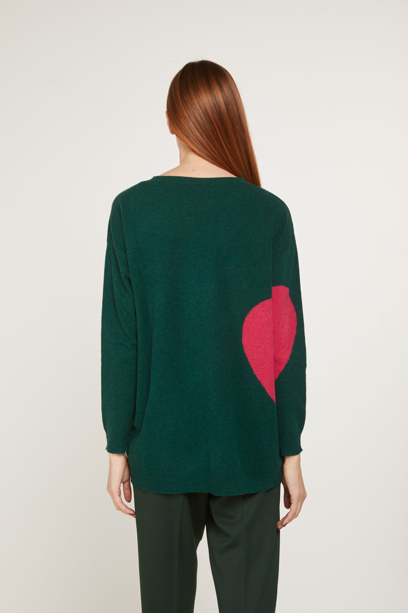 PRINCESSE LODO Maglione Verde con Cuore Fucsia