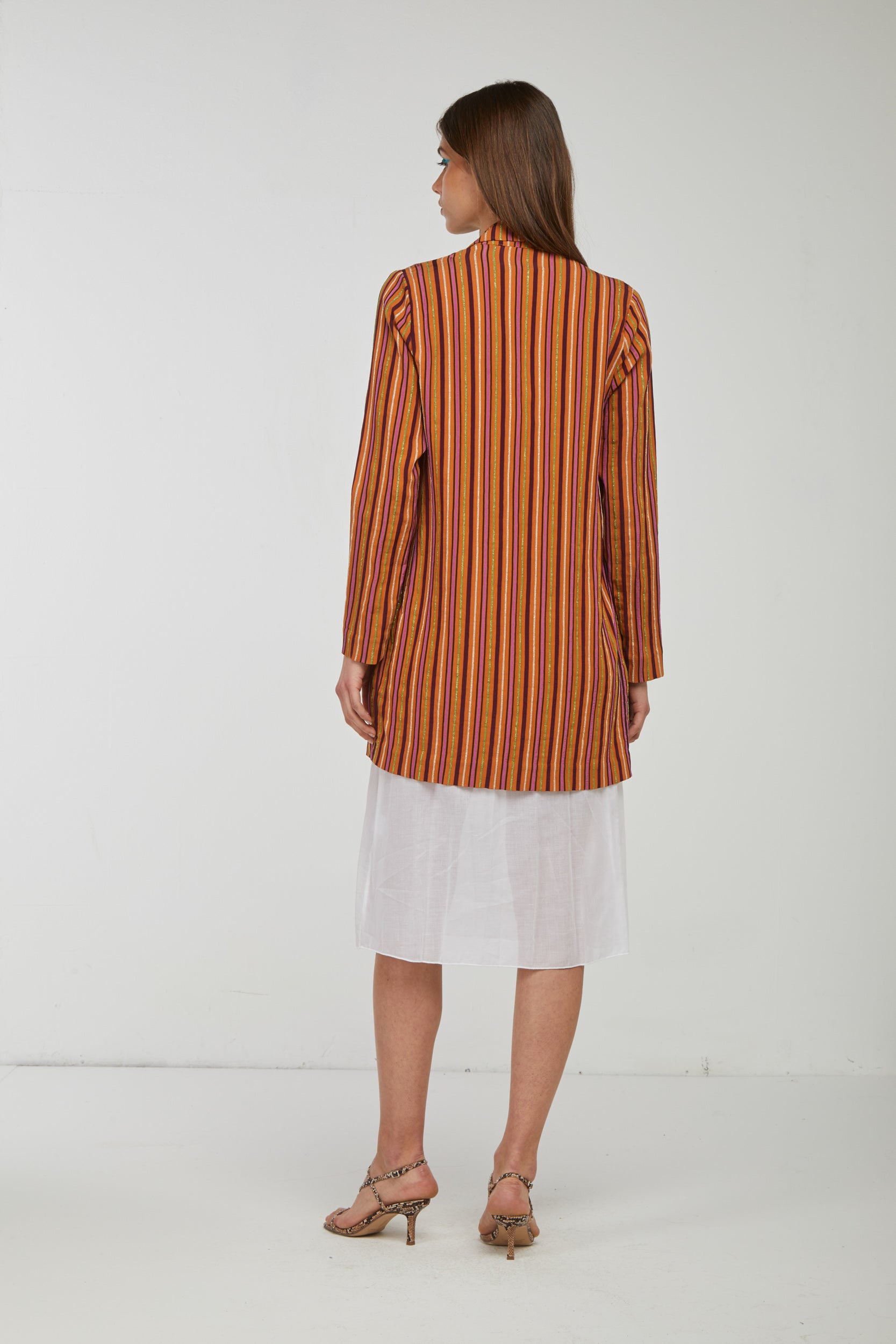 OTTOD'AME Orange Lurex Striped Open Blazer