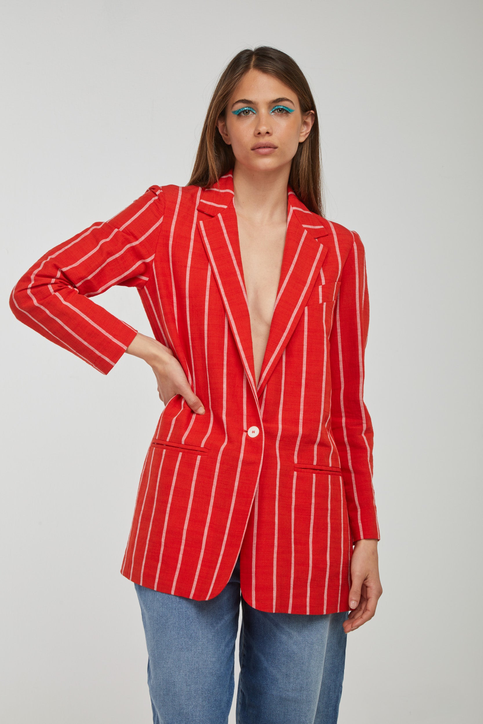 OTTOD'AME Striped Coral Blazer