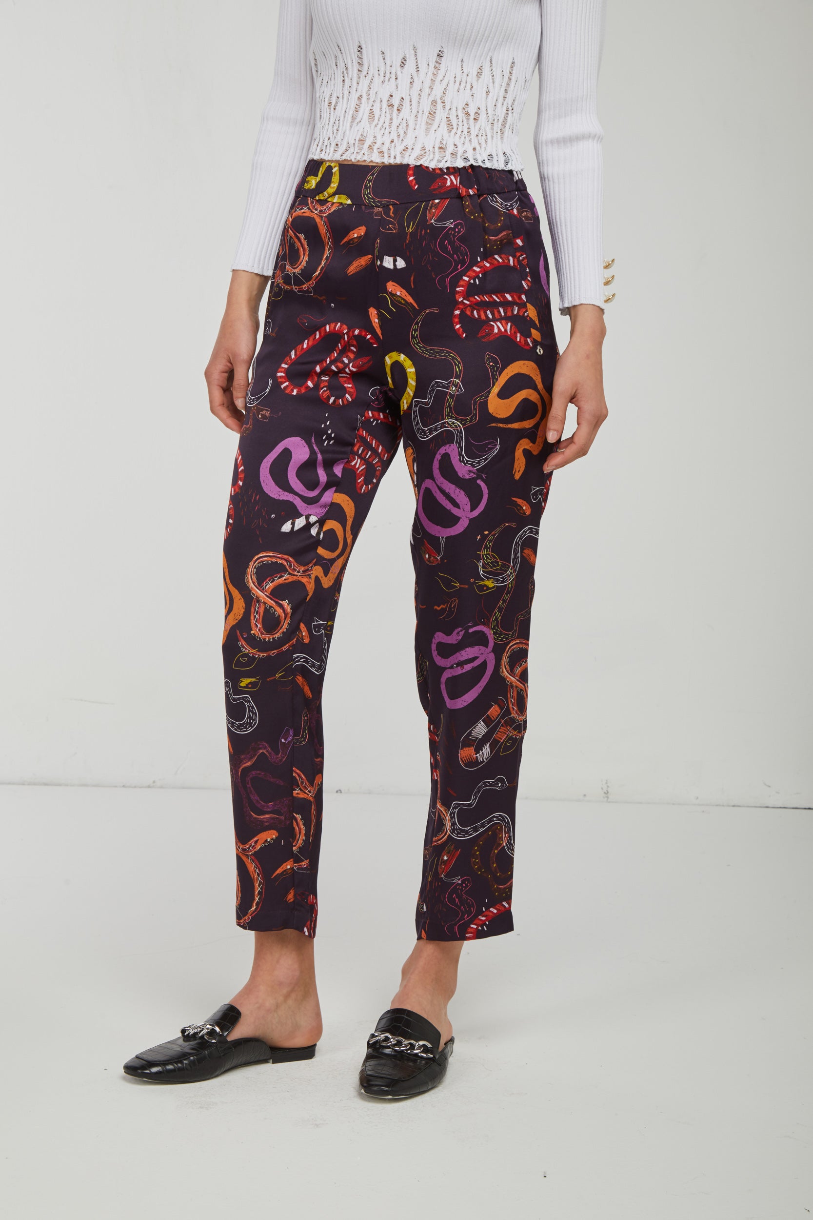 OTTOD'AME Pantalone Bordeaux Fantasia Astratta