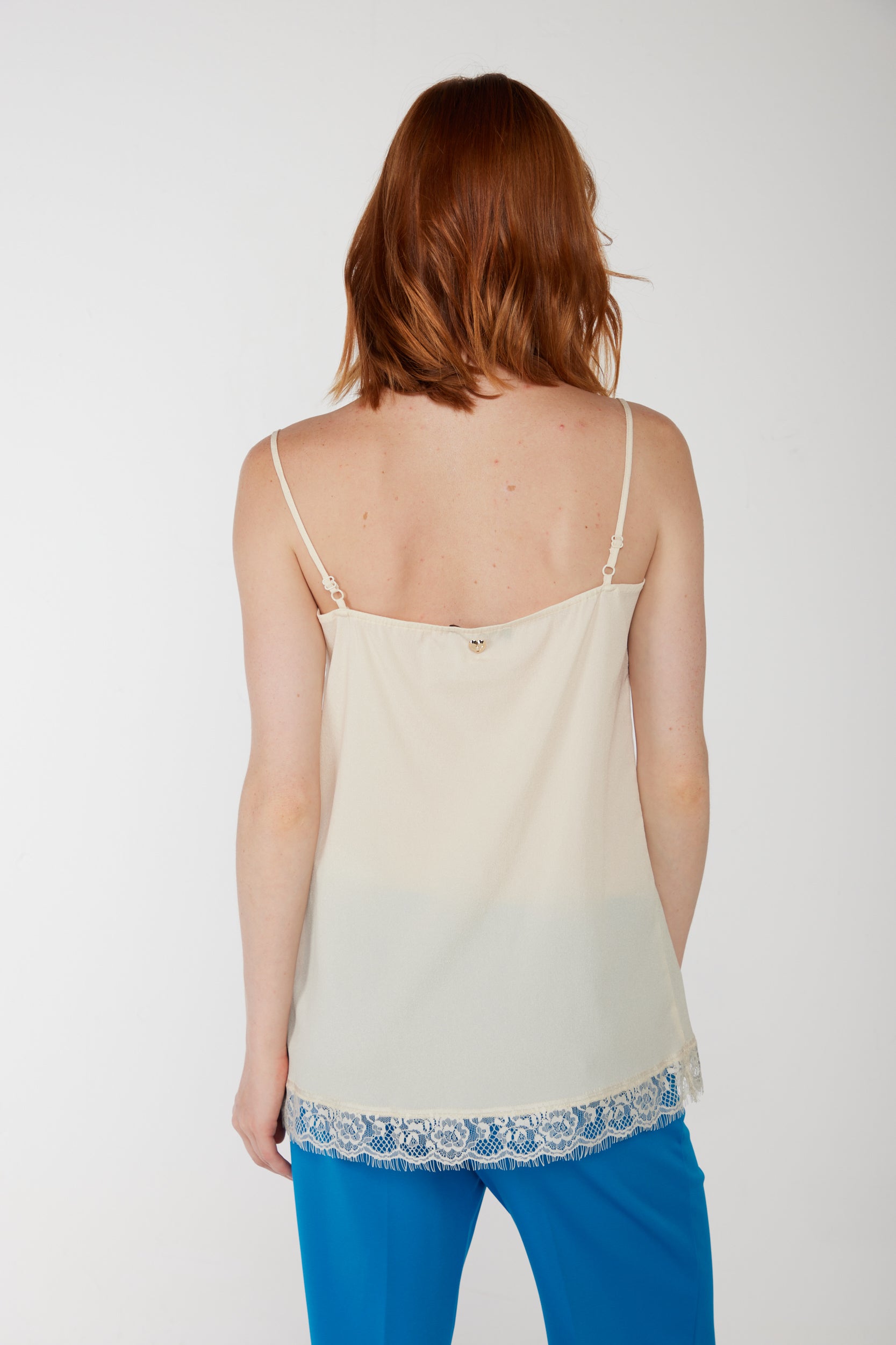 TWINSET Top Beige con Bordi in Pizzo