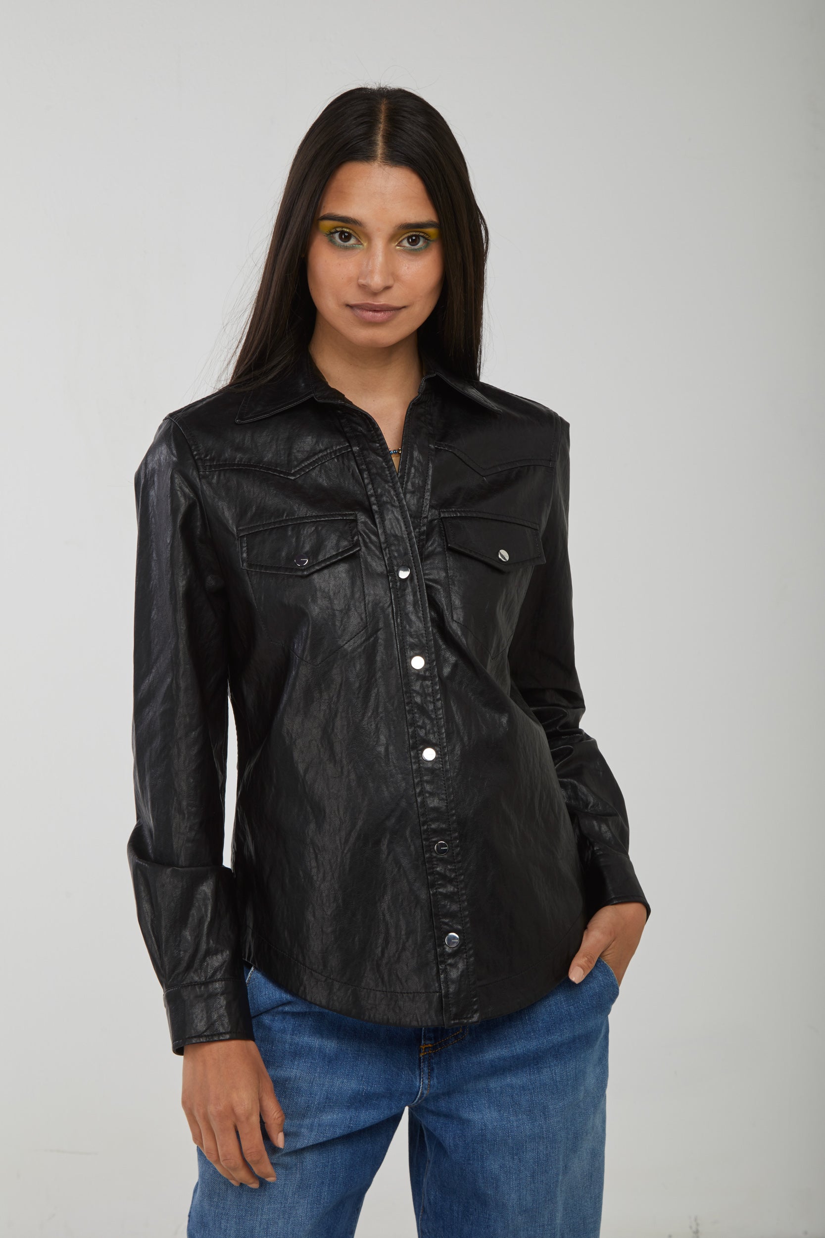 PINKO Black Leatherette Shirt