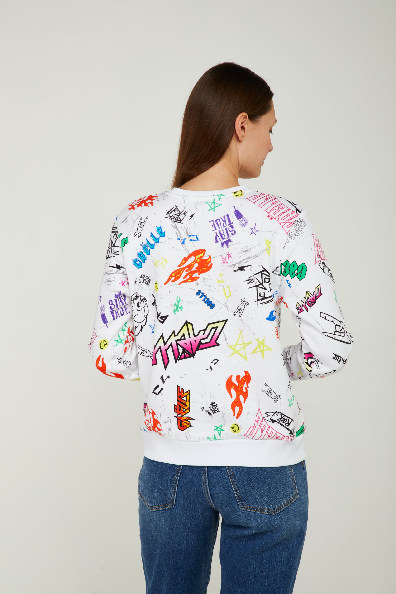 GAELLE White Sweatshirt with Multicolor Prints