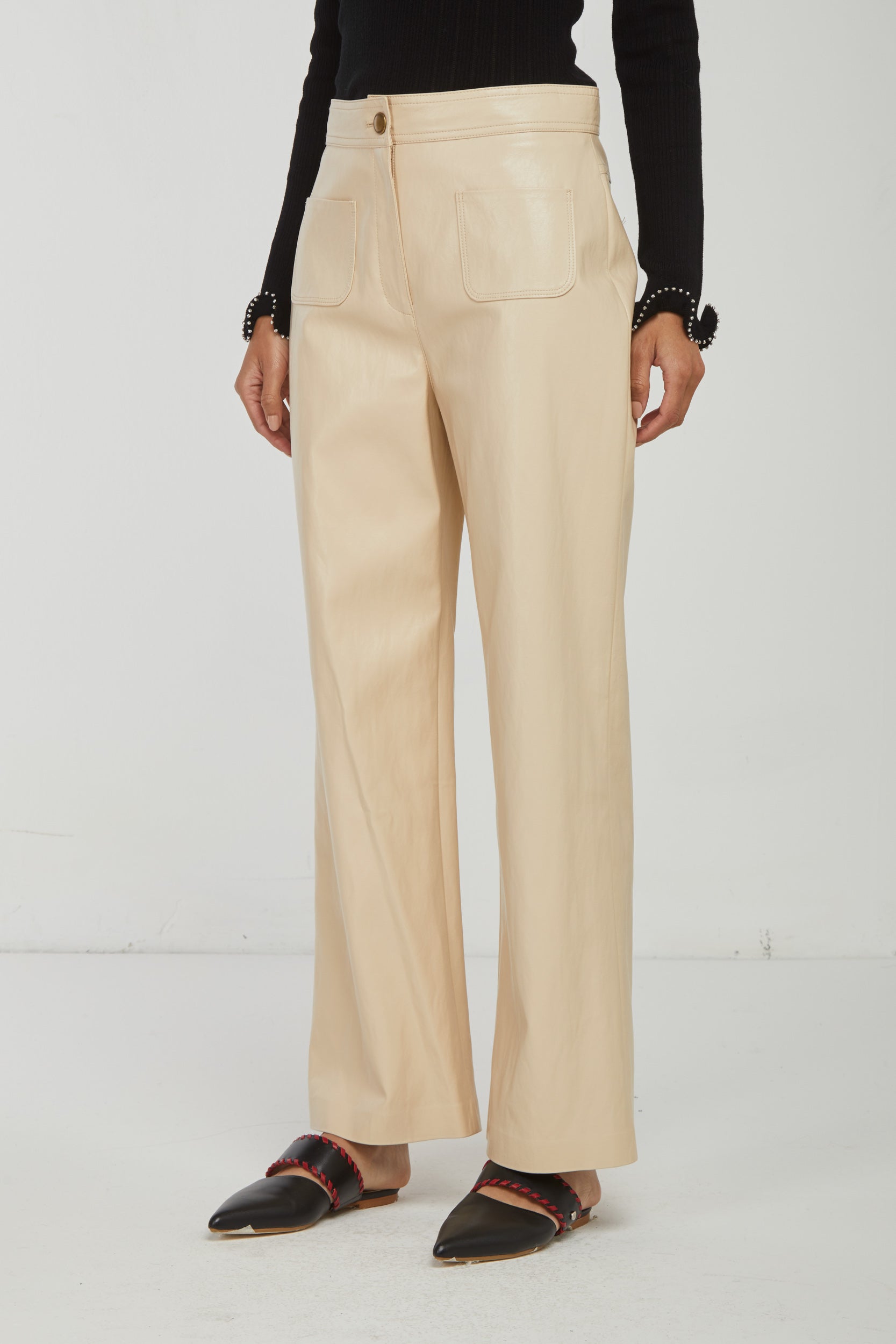 PINKO Flare Trousers in Beige Leatherette