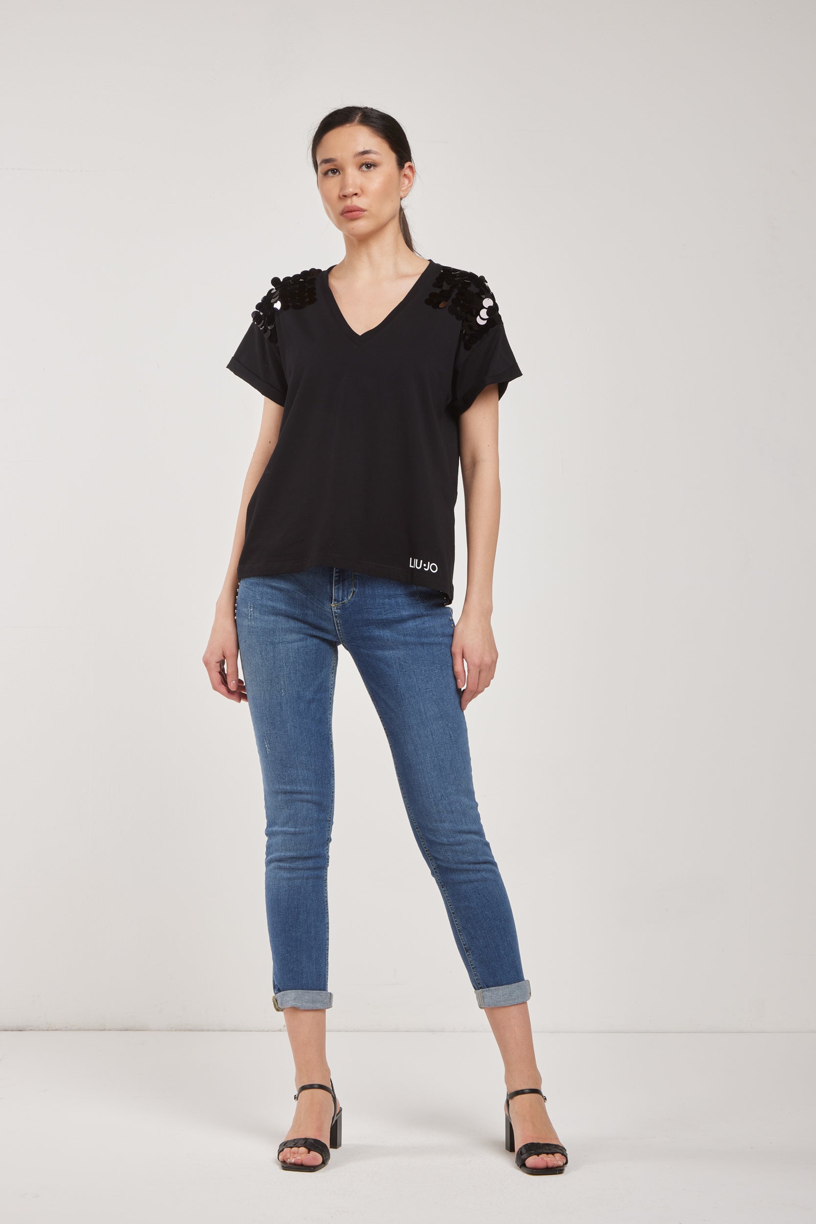 LIU-JO T-Shirt Nera con Paillettes