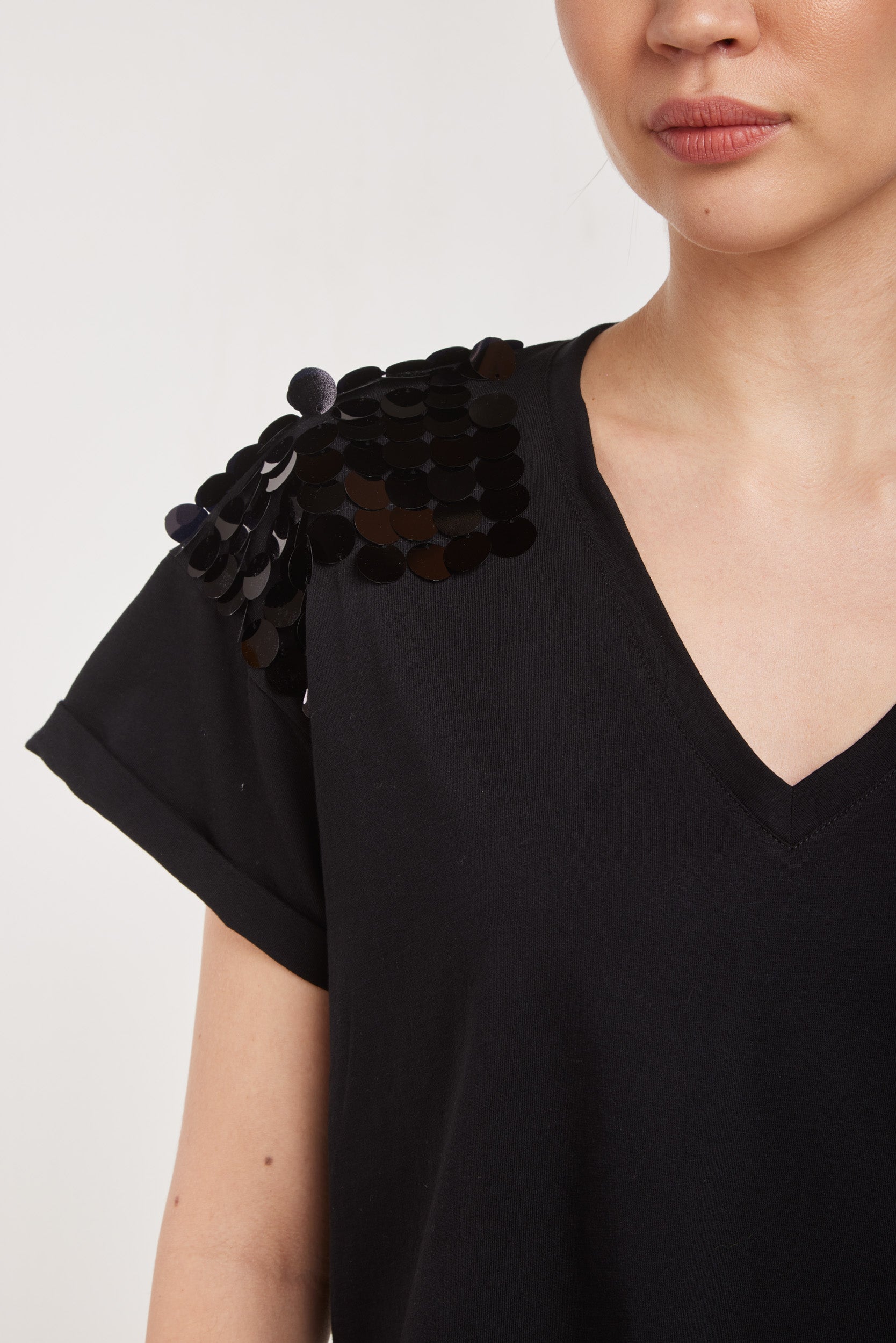 LIU-JO T-Shirt Nera con Paillettes