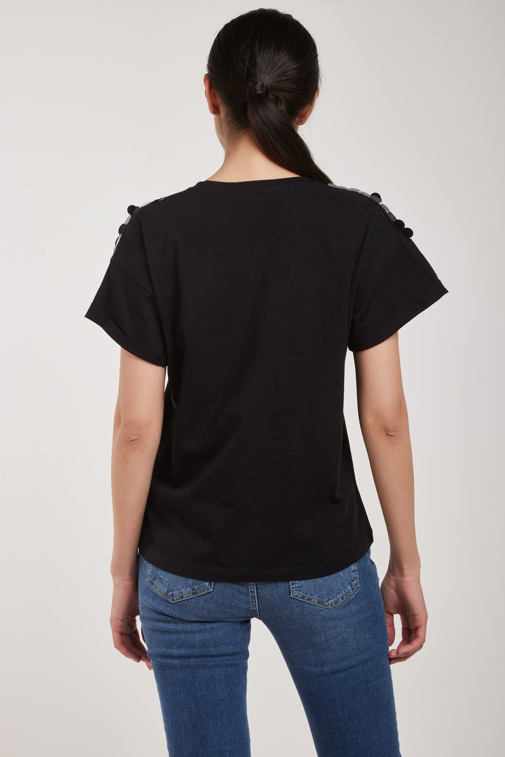 LIU-JO T-Shirt Nera con Paillettes