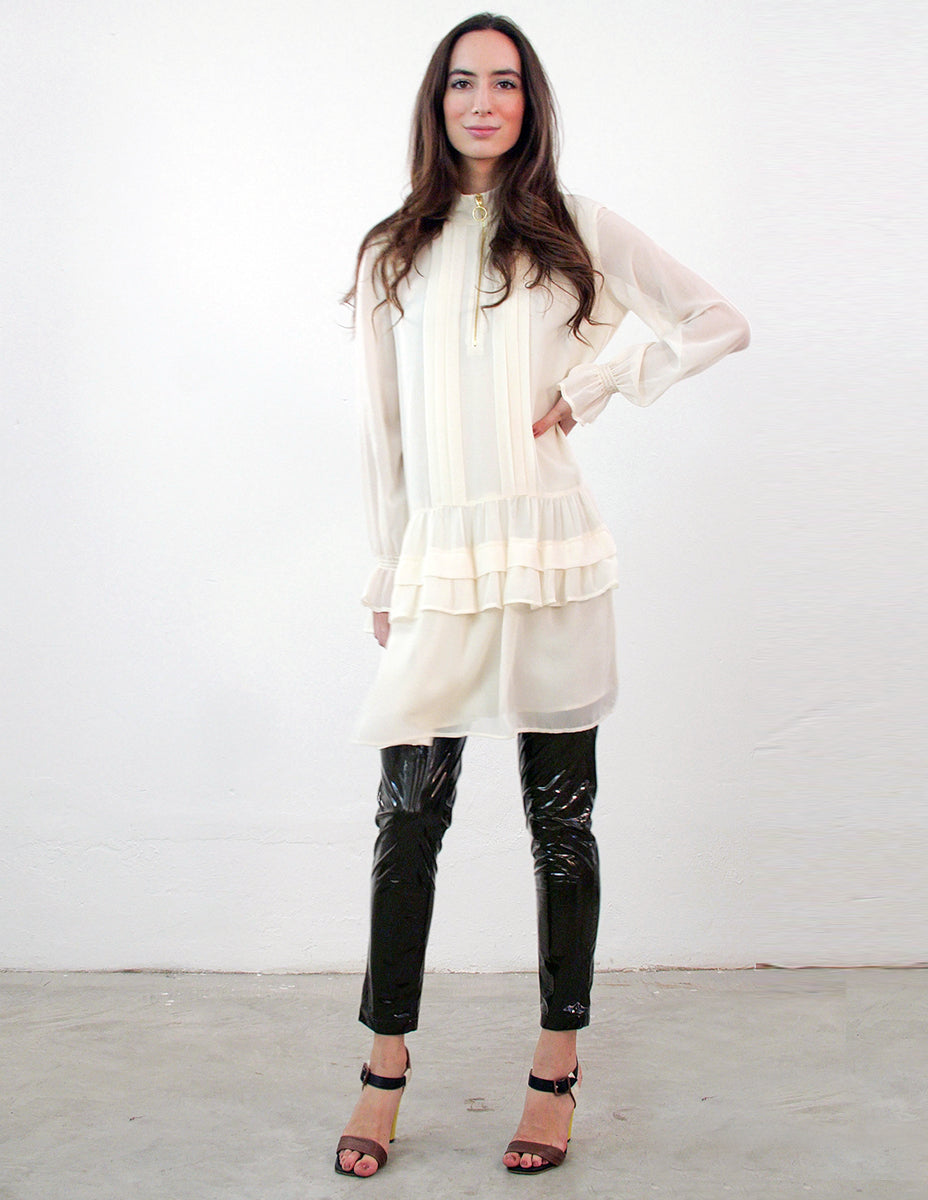 MY TWIN TWINSET Abito Bianco in Georgette con Balze