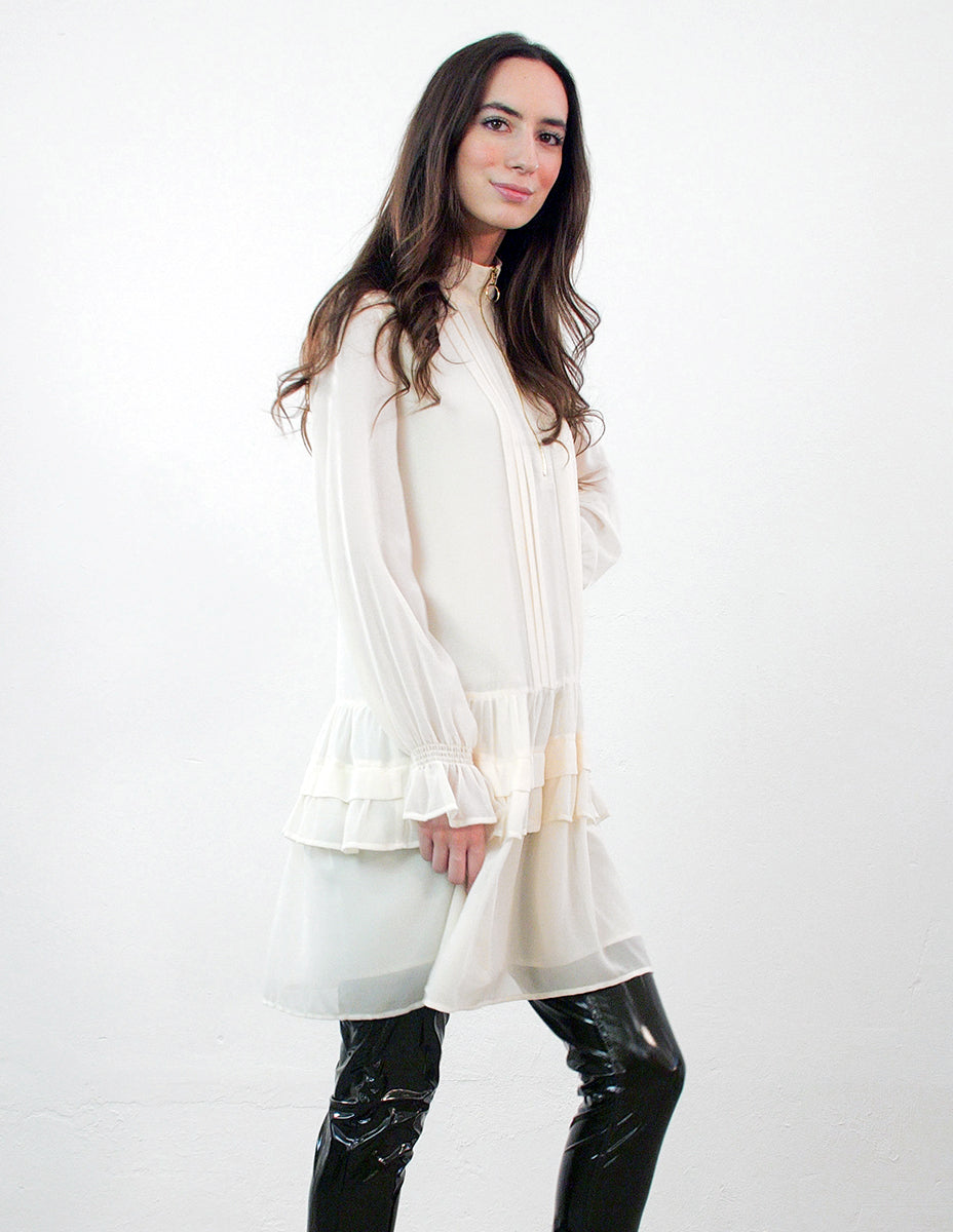 MY TWIN TWINSET Abito Bianco in Georgette con Balze