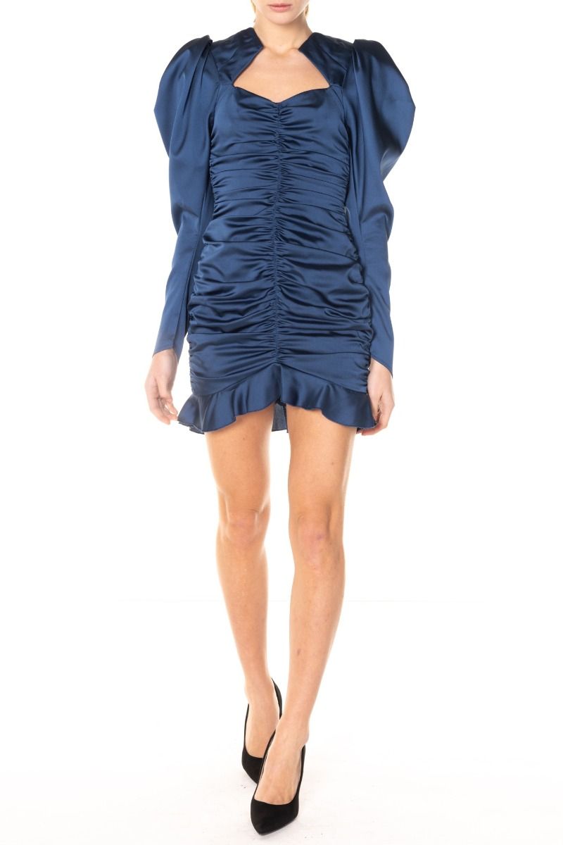 NINEMINUTES Vestito Arricciato Petrolio