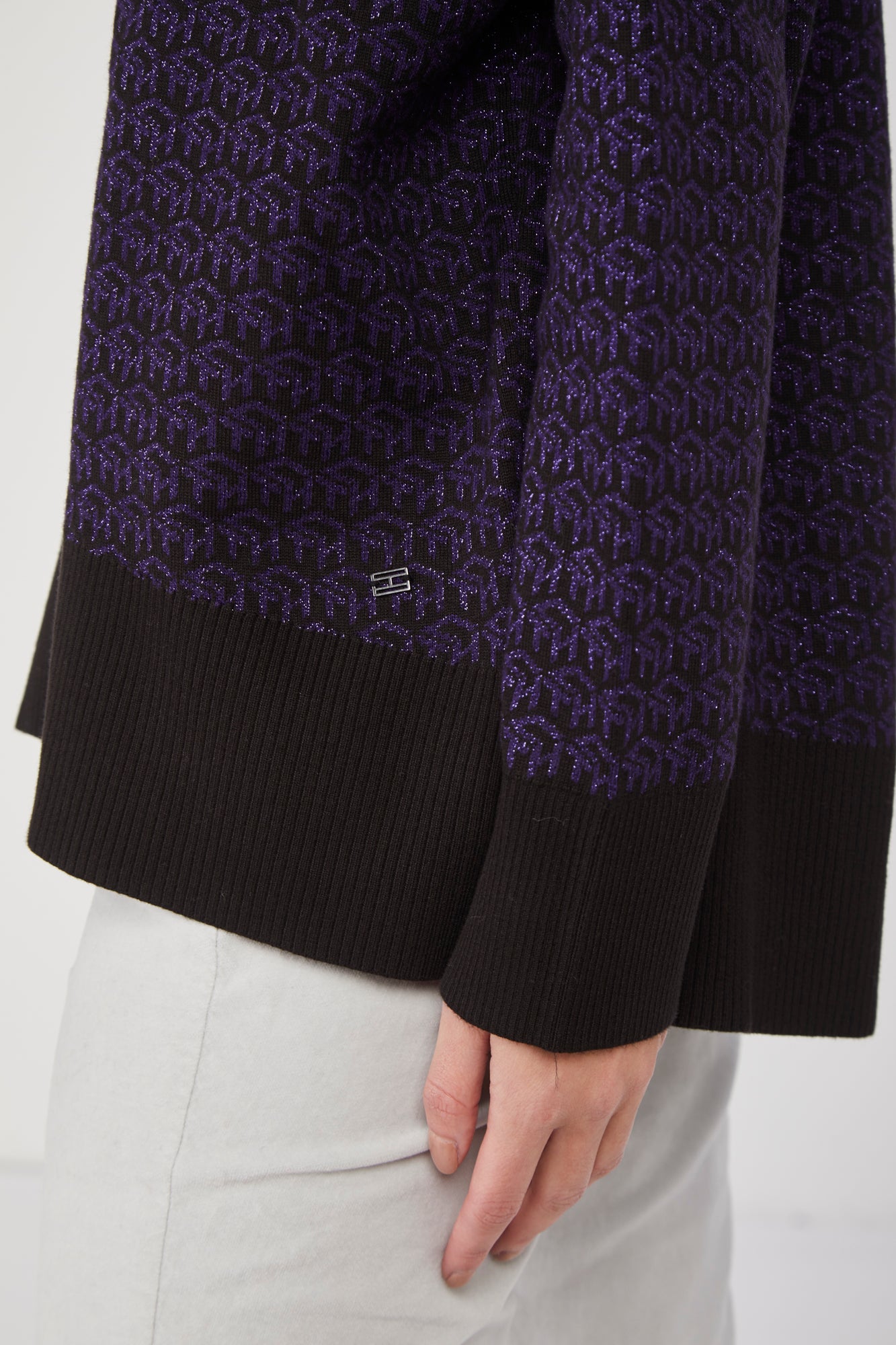 TOMMY HILFIGER Black Turtleneck with Glitter Monogram