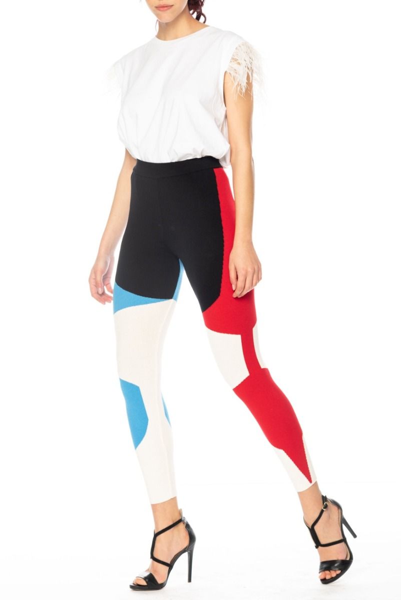 AKEP Leggings Neri con Intarsio Multicolor