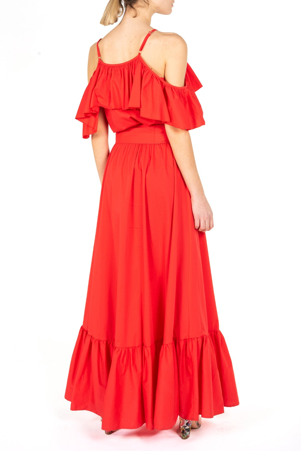GIULIA N COUTURE Abito Lungo Rosso con Spalle Scoperte
