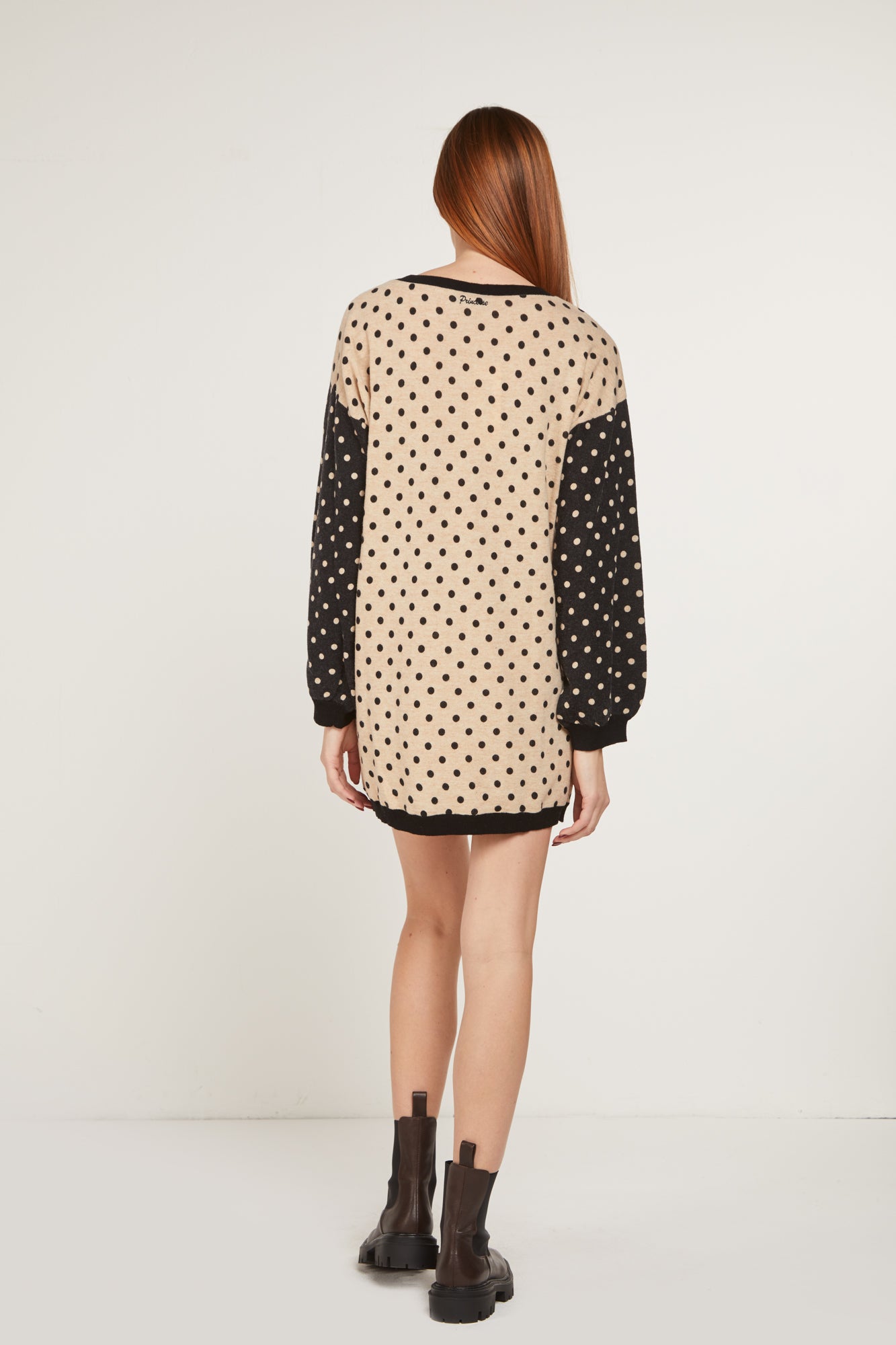 PRINCESSE LODO Maglione Oversize Beige a Pois Neri