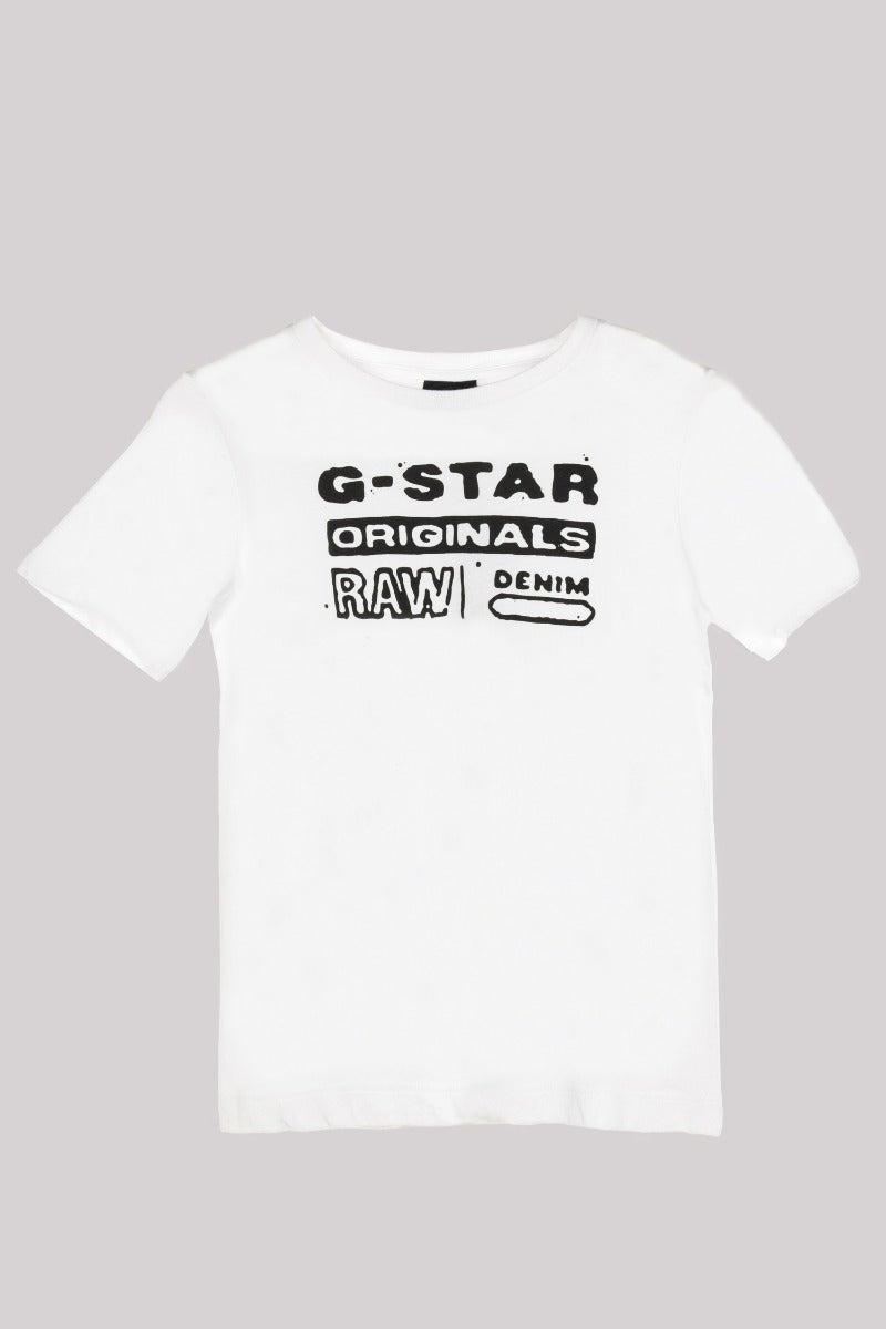 G-STAR RAW KIDS T-Shirt Bianca in Jersey con Logo