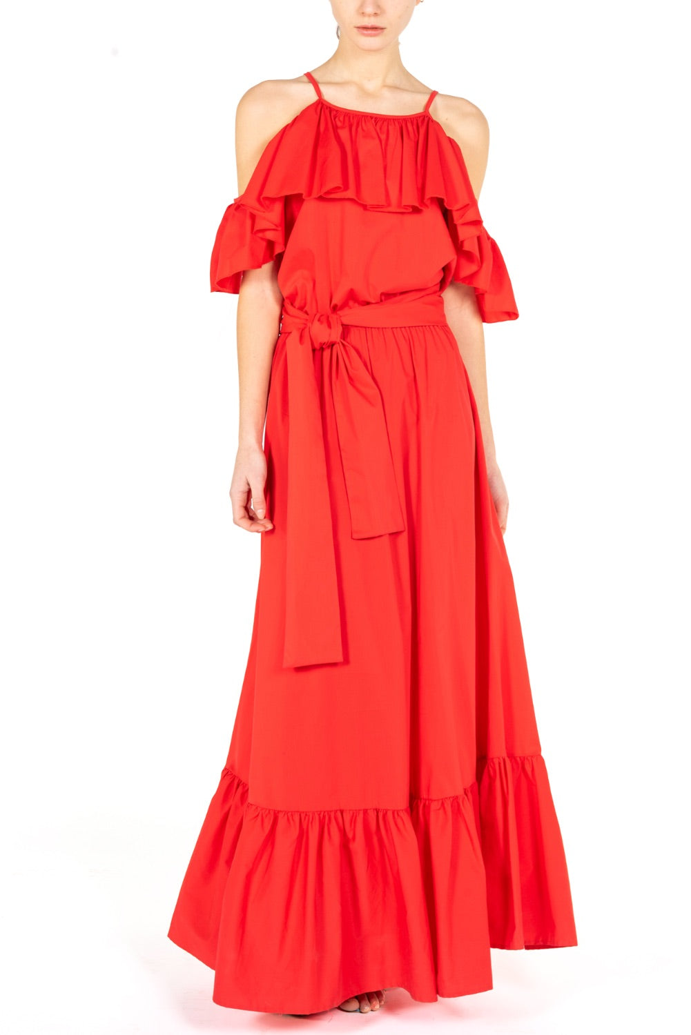 GIULIA N COUTURE Abito Lungo Rosso con Spalle Scoperte