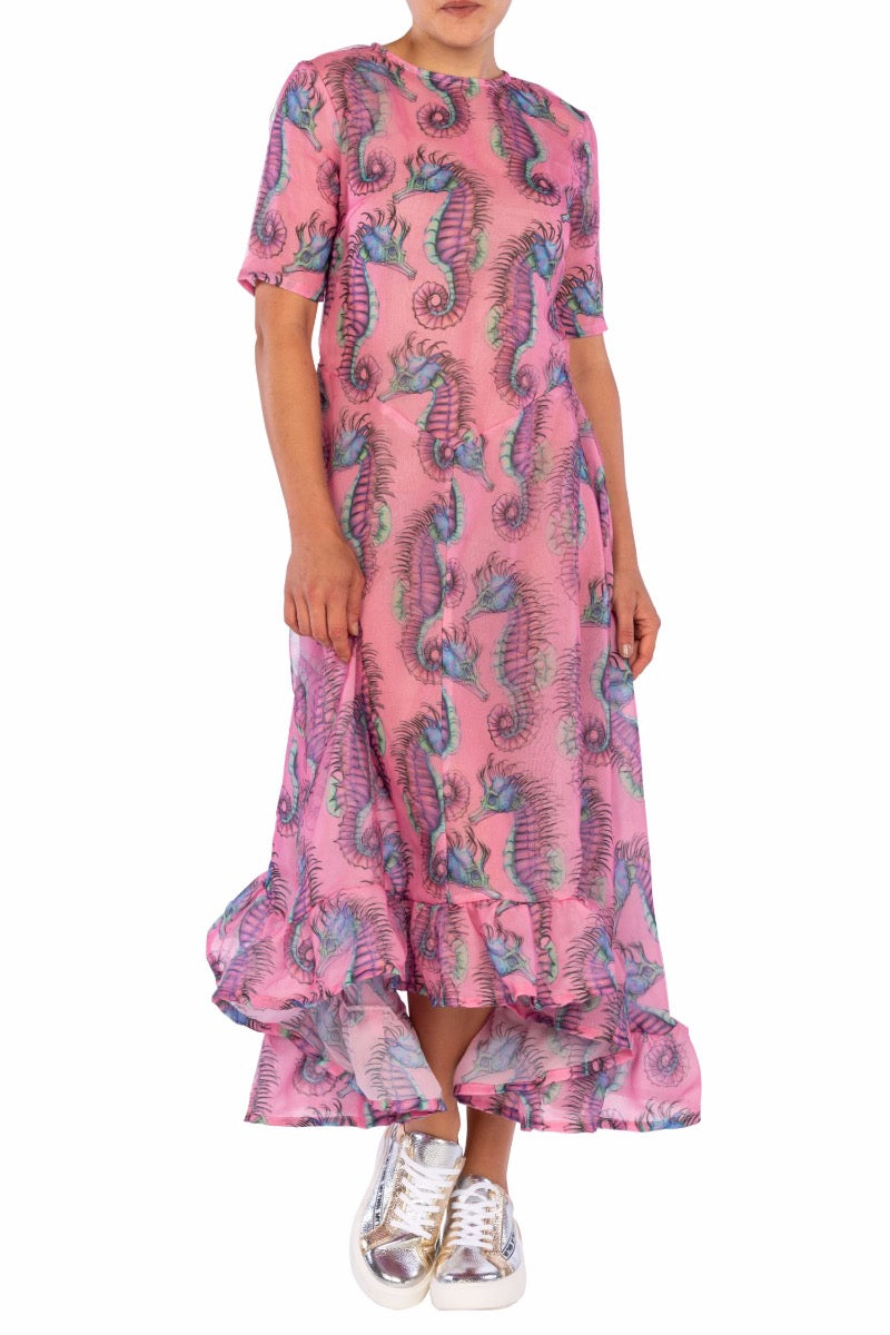 WHITE Abito Rosa Seahorse con Rouches