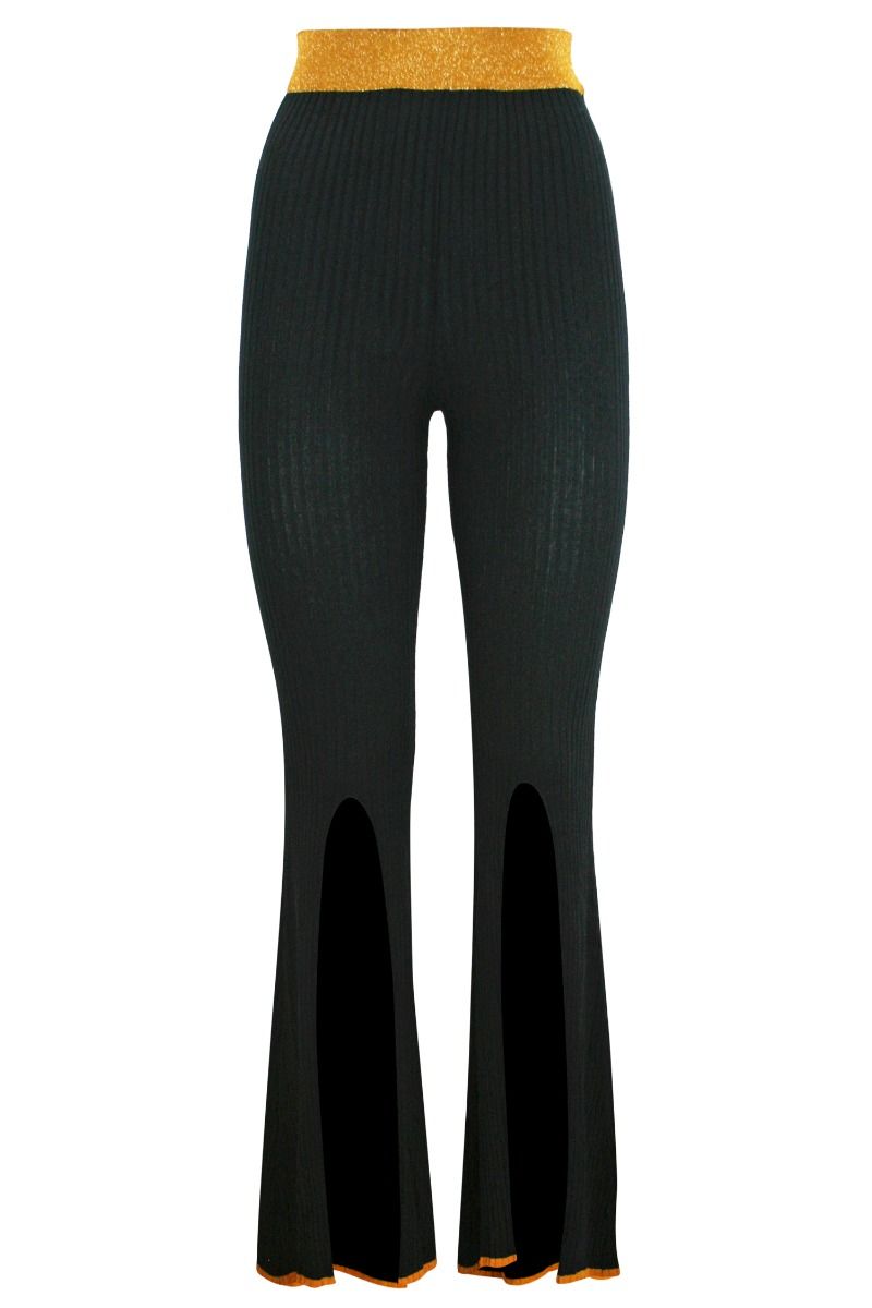 AKEP Pantalone Nero a Zampa con Spacchi